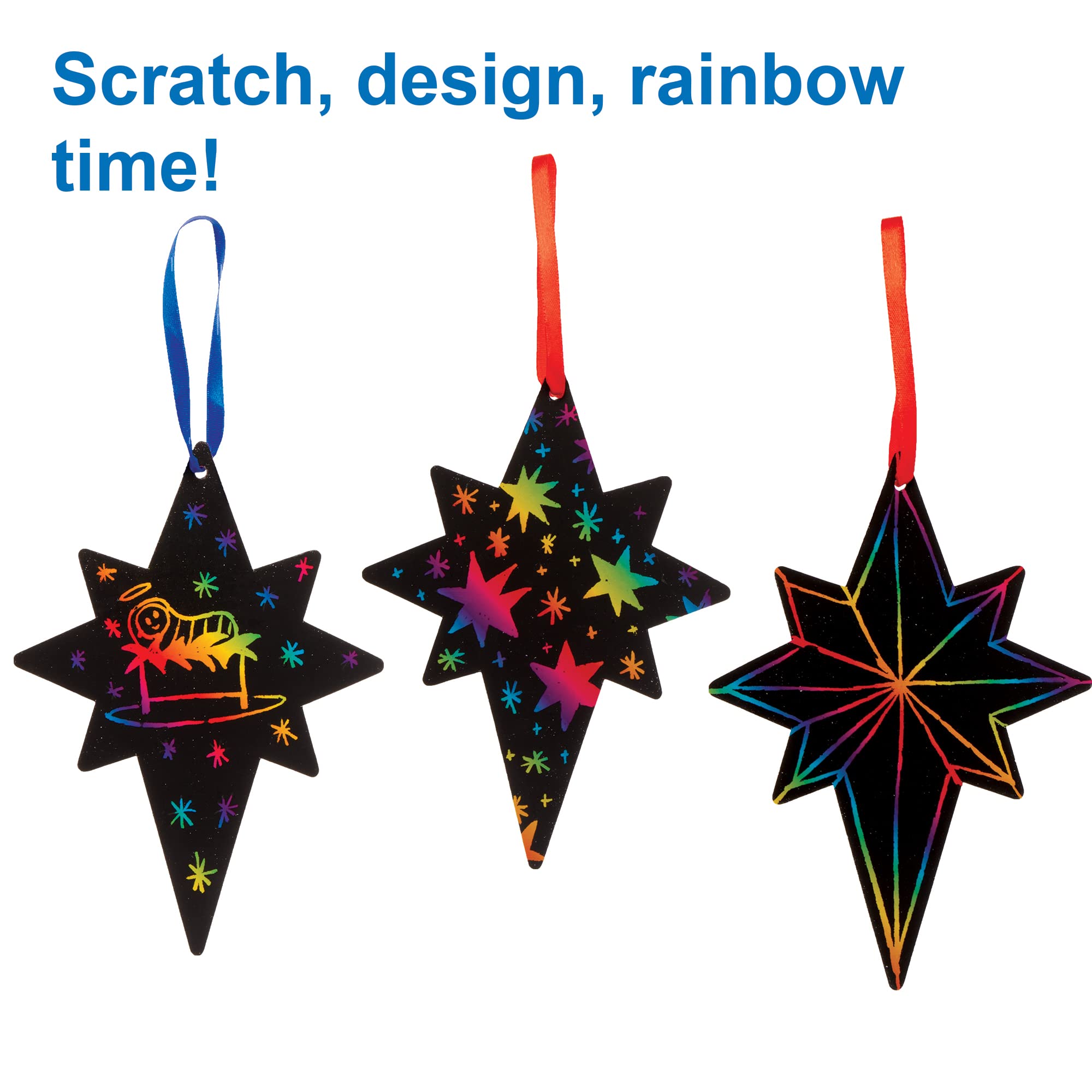 Baker Ross Nativity Star Scratch Art Decorations Pack of 12 - Christmas Craft for Kids 3