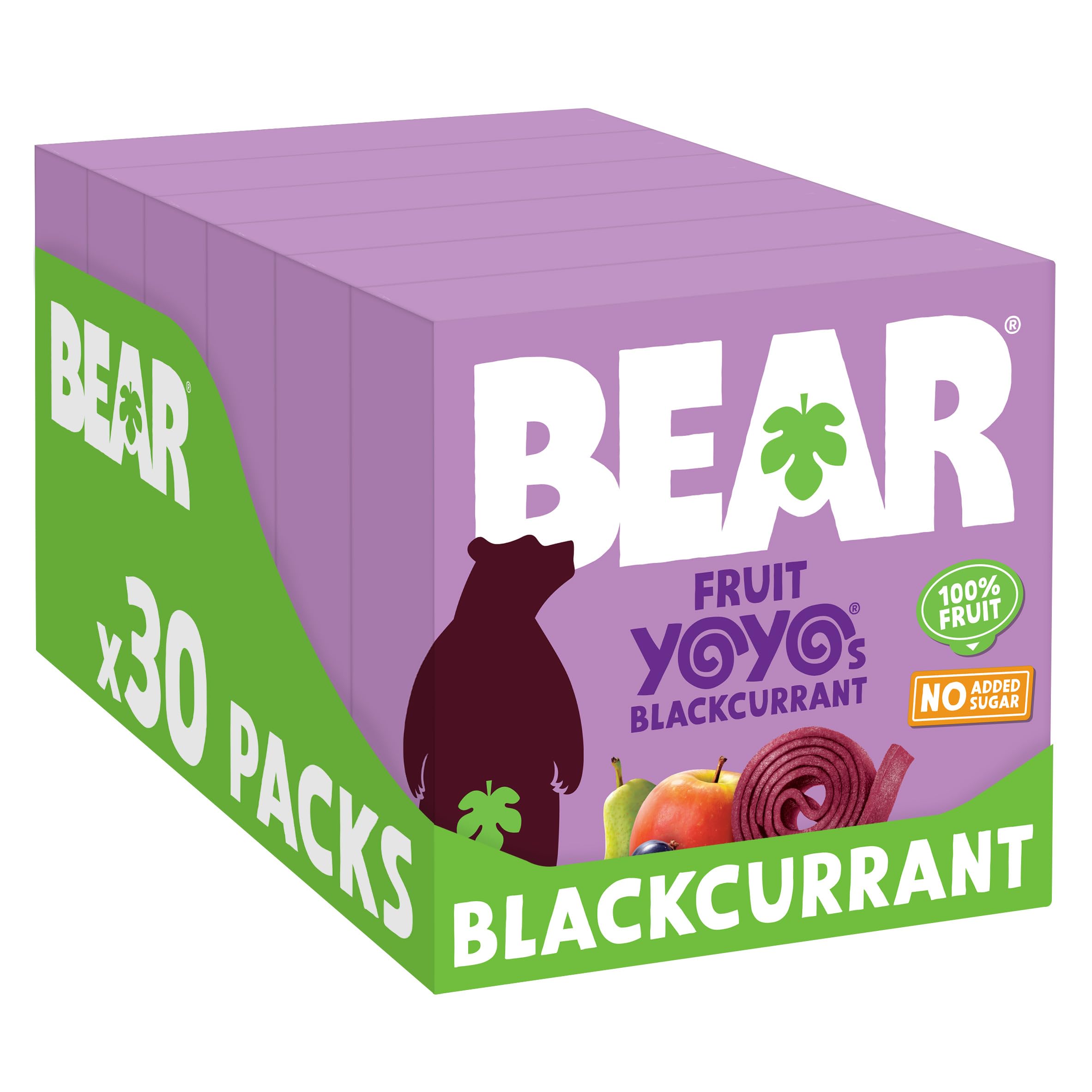BEAR Yoyos Blackcurrant Fruit Rolls - 30 Packs of 20g | 100% Natural Fruit, No Added Sugar