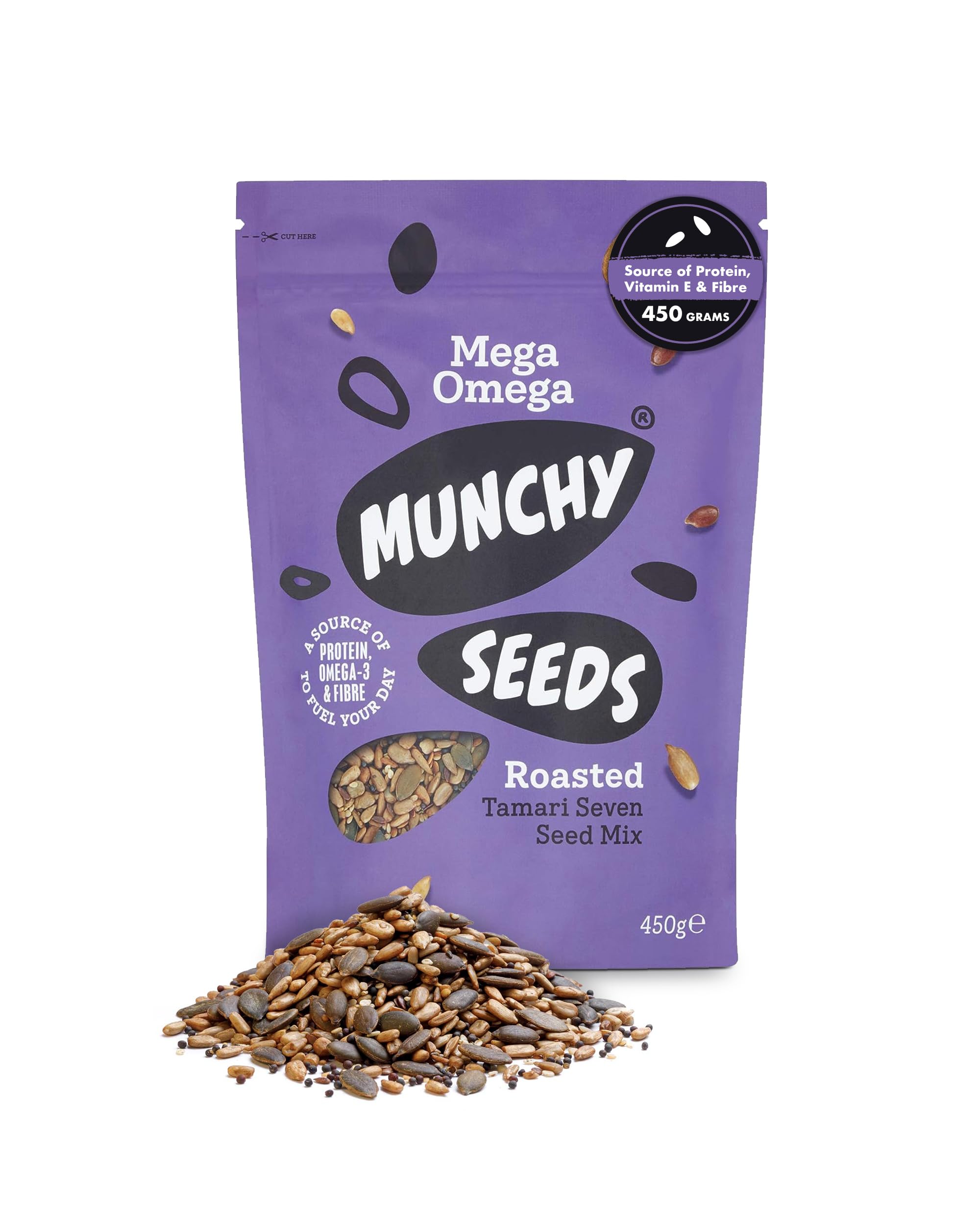 Munchy Seeds Mega Omega 7-Seed Mix with Sunflower, Pumpkin, and Hemp Roasted Seeds | 450g