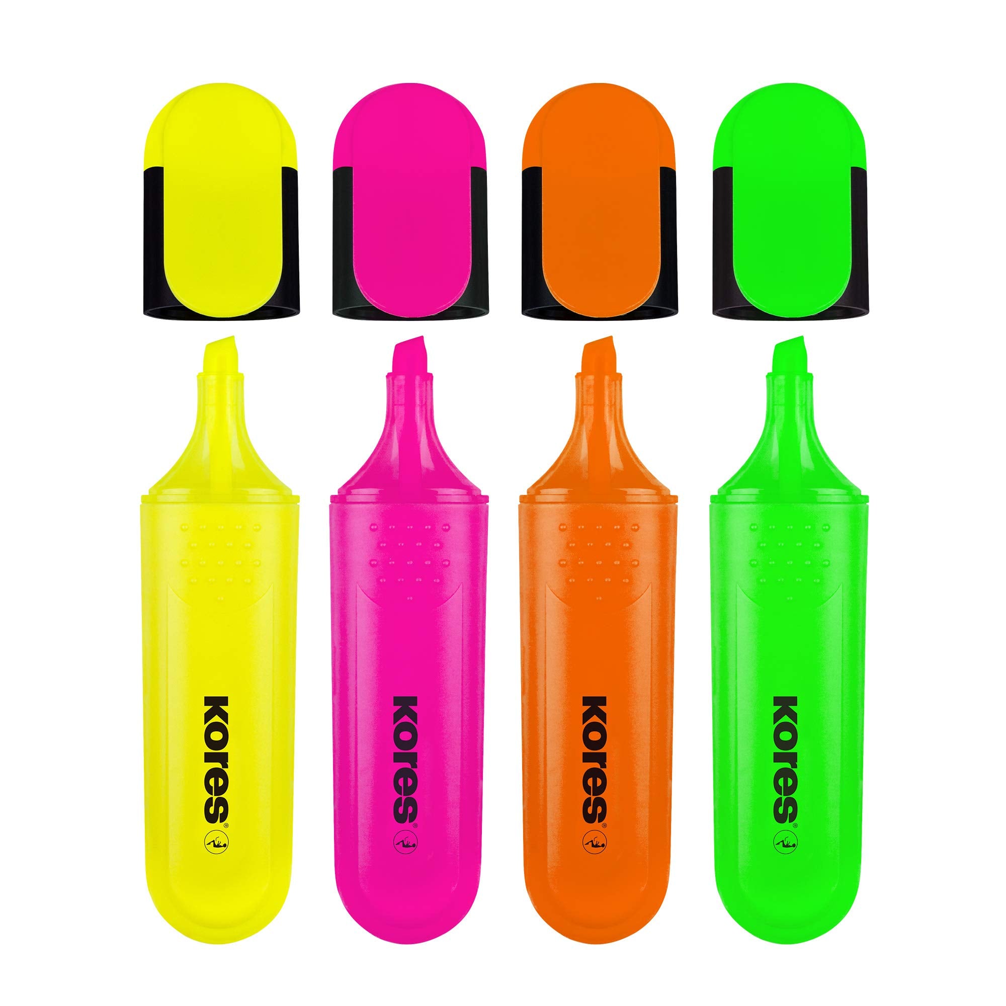 Kores Bright Liner Chisel Tip Highlighter Pens - Water-Based Ink, Quick-Dry, Pack of 4 3