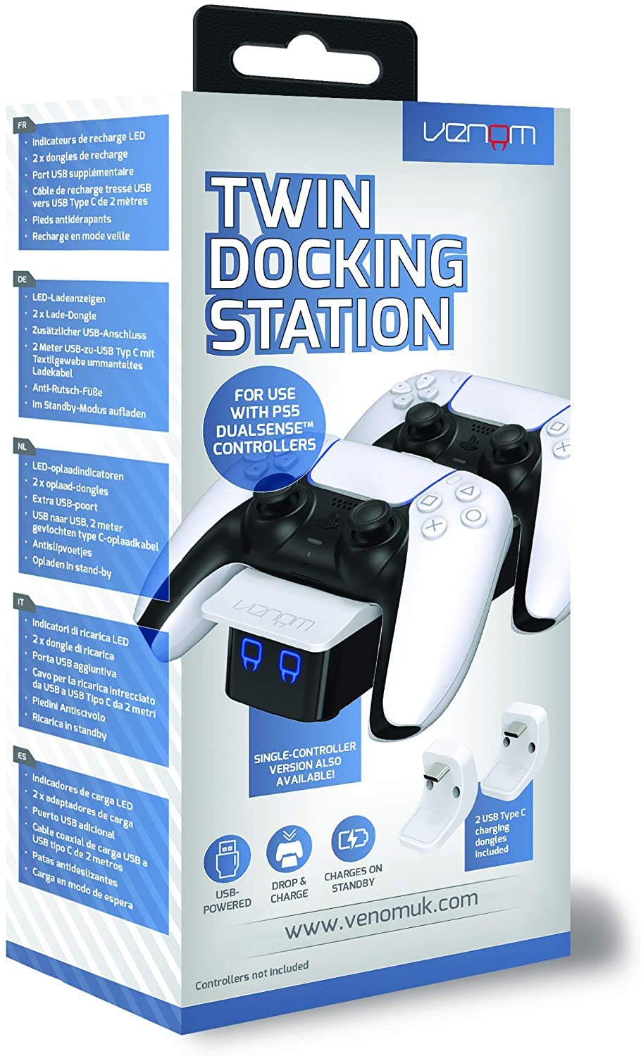 Venom PS5 Controller Twin Docking Station - White | Fast Charging | LED Indicators | Rear USB Output 7