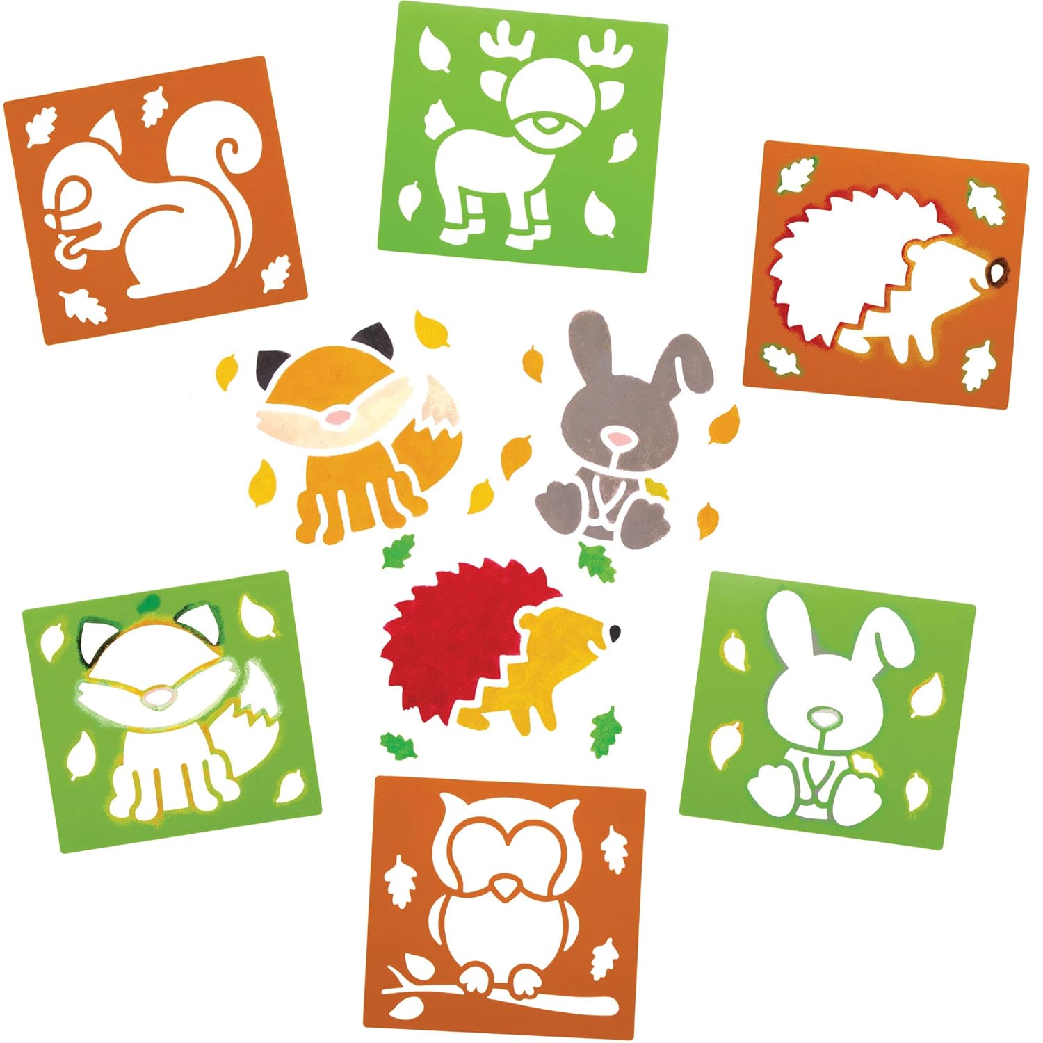 Baker Ross AW896 Woodland Animal Stencils - Arts and Crafts for Kids (Pack of 6), Brown & Green 1