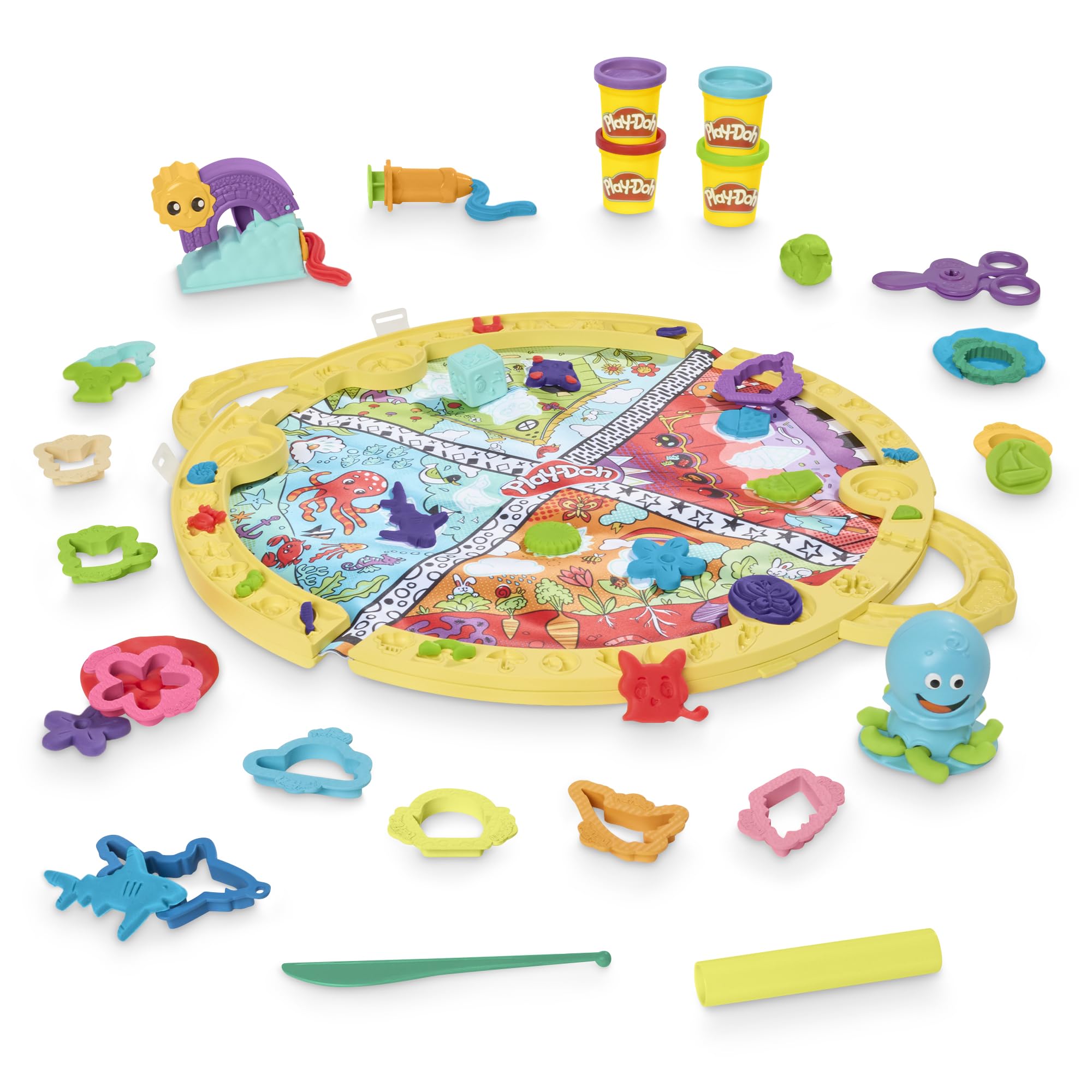 Play-Doh Fold and Go Playmat Starter Playset - Includes 19 Tools & 4 Cans of Compound, Ages 3+