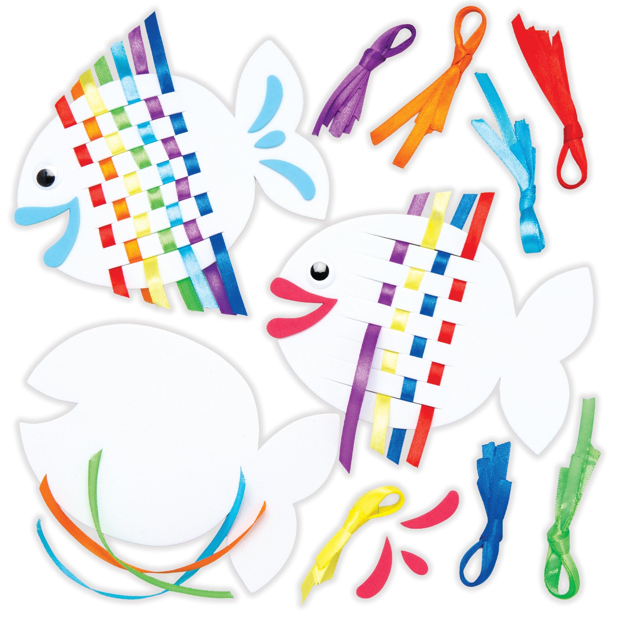 Baker Ross Rainbow Fish Weaving Craft Kits for Kids - Introduction to Weaving, 6 Pack 1