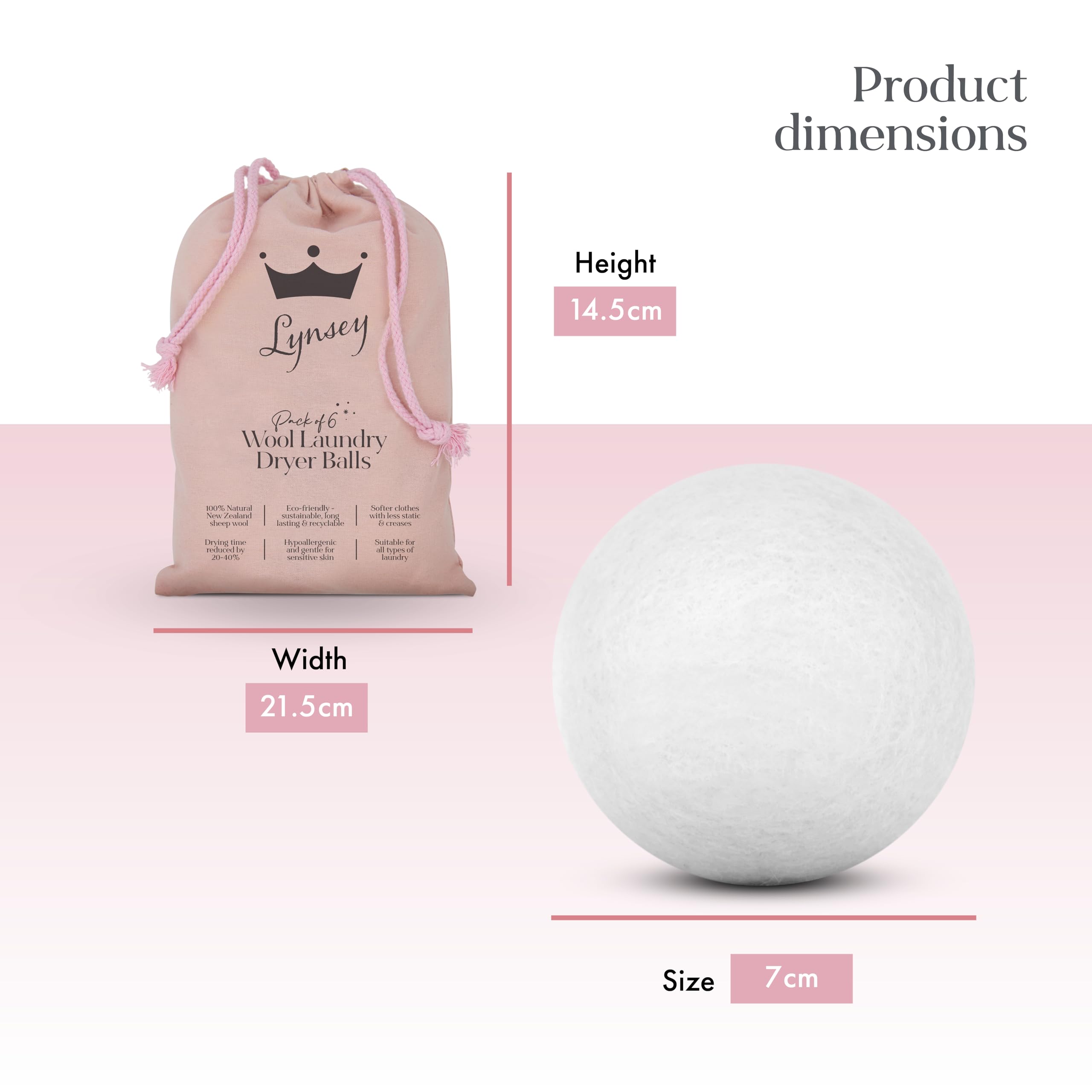 Swan - Queen of Clean 6 Natural Wool Dryer Balls in Drawstring Bag