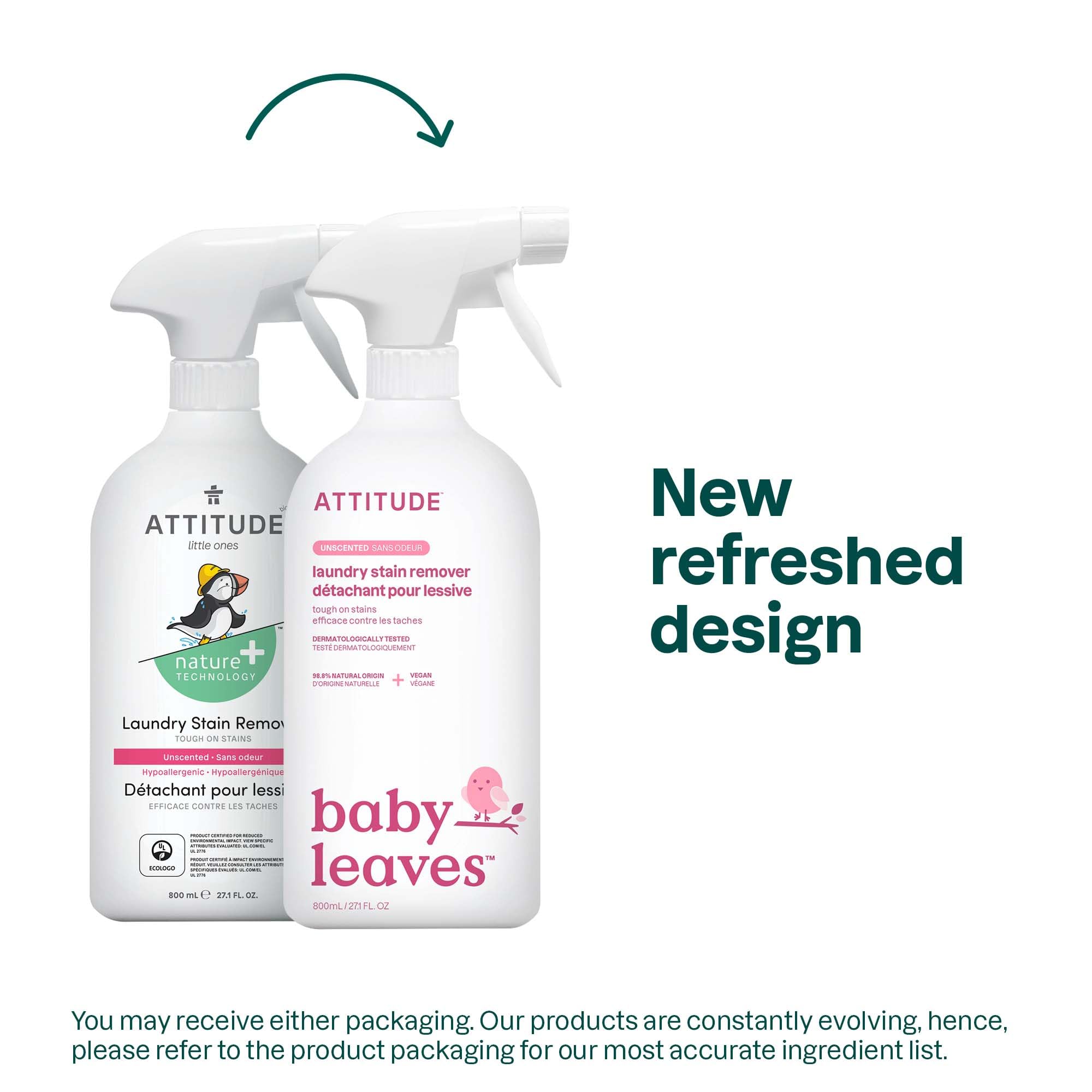 ATTITUDE Baby Laundry Stain Remover - Plant & Mineral-Based, Unscented, 800 ml 2