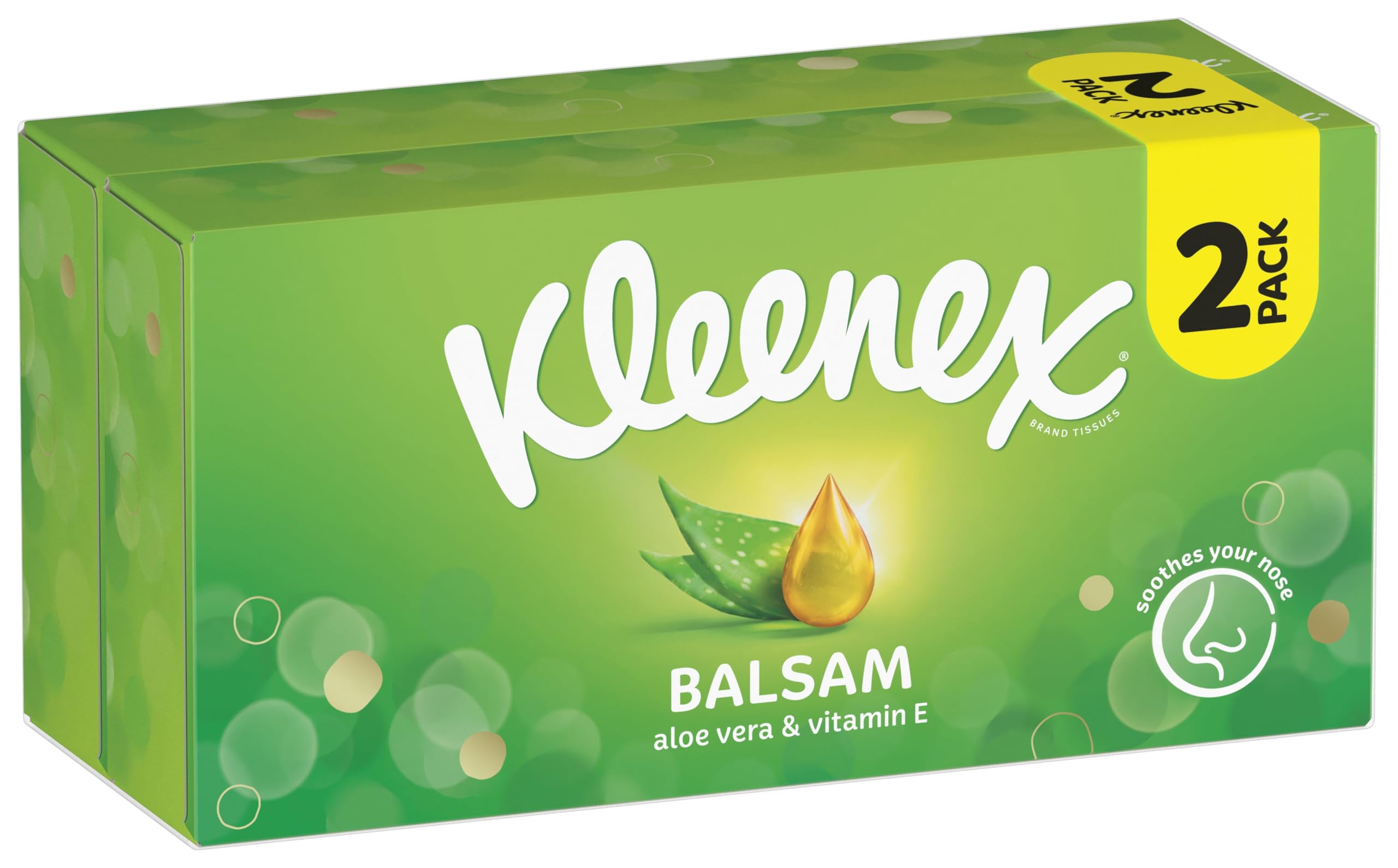Kleenex Balsam Tissues - Soothing Balm with Aloe Vera & Vitamin E | 128 Count Twin Pack