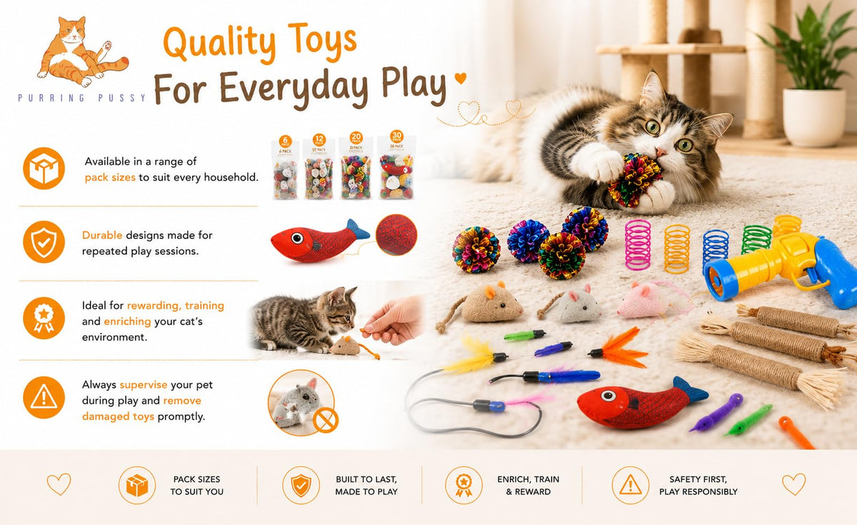 Purring Pussy Door Hanging Cat Toy - 2 Pack, Feather Tail & Bell