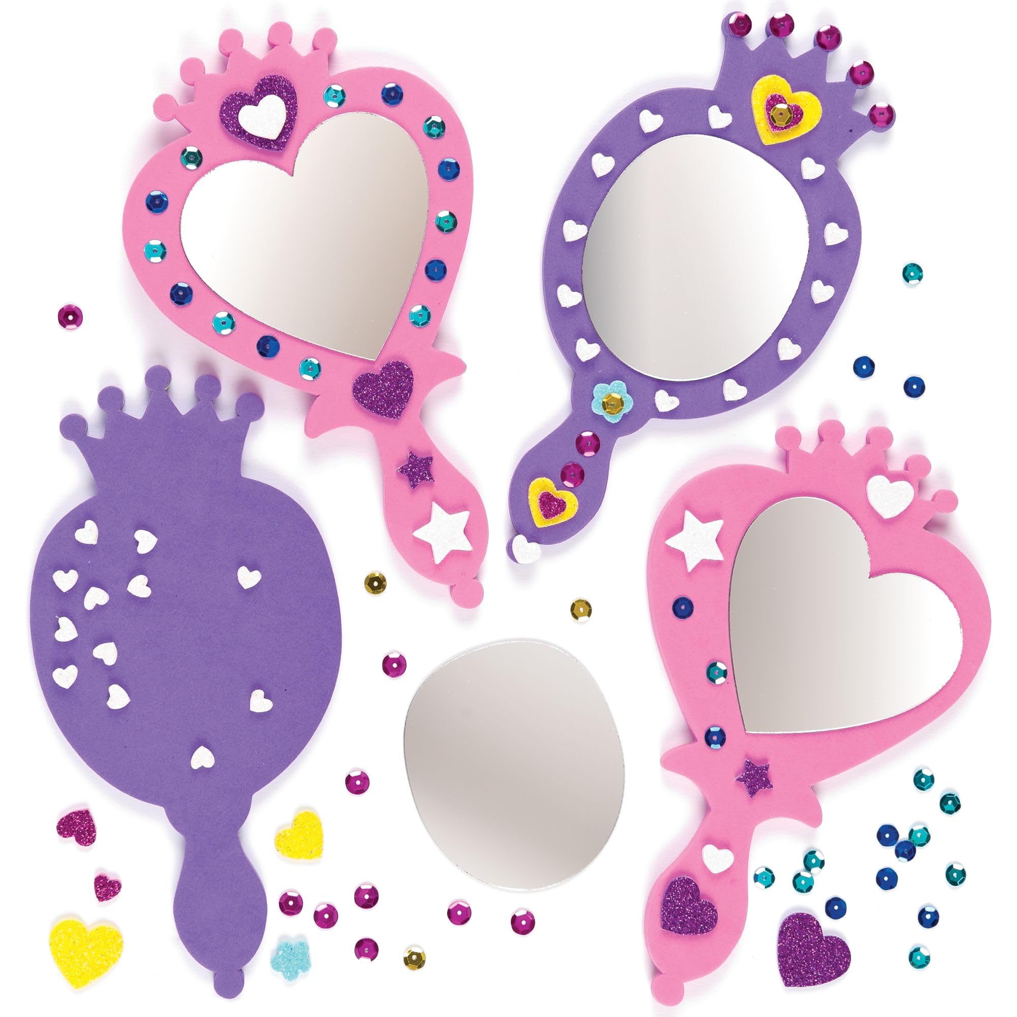 Baker Ross Princess Mirror Craft Kits - Pack of 4 | Foam Crafting | Assorted Designs 1