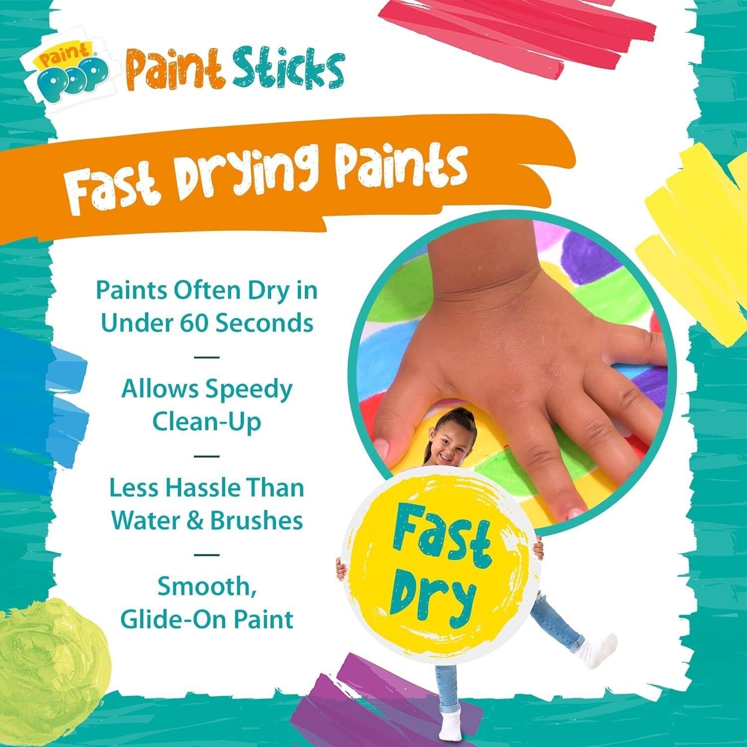 Paint Pop Paint Sticks for Kids - 6 Pack Classic Assorted Colours | Twist & Paint | Fast Drying 3