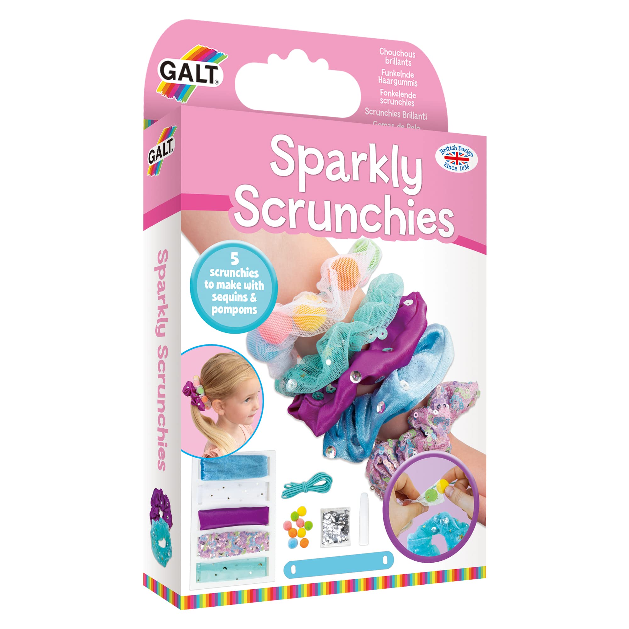 Galt Sparkly Scrunchies Craft Kit - Ages 5+ | Includes 5 Fabric Tubes & Decorating Supplies