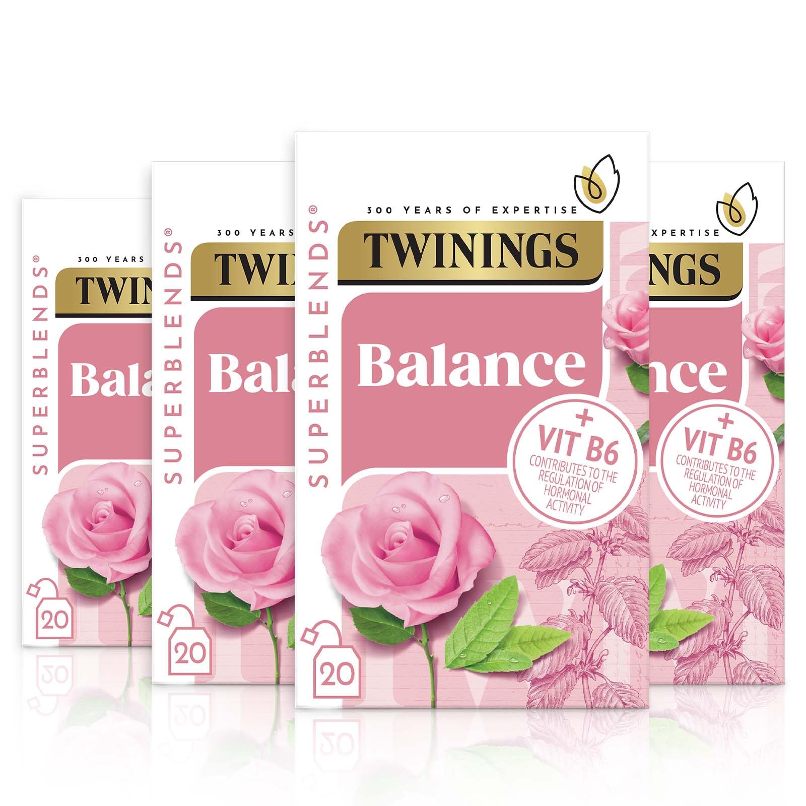 Twinings Superblends Balance Herbal Tea with Vitamin B6 - Rose & Lychee, Caffeine Free | 4 Pack of 20 Tea Bags 1