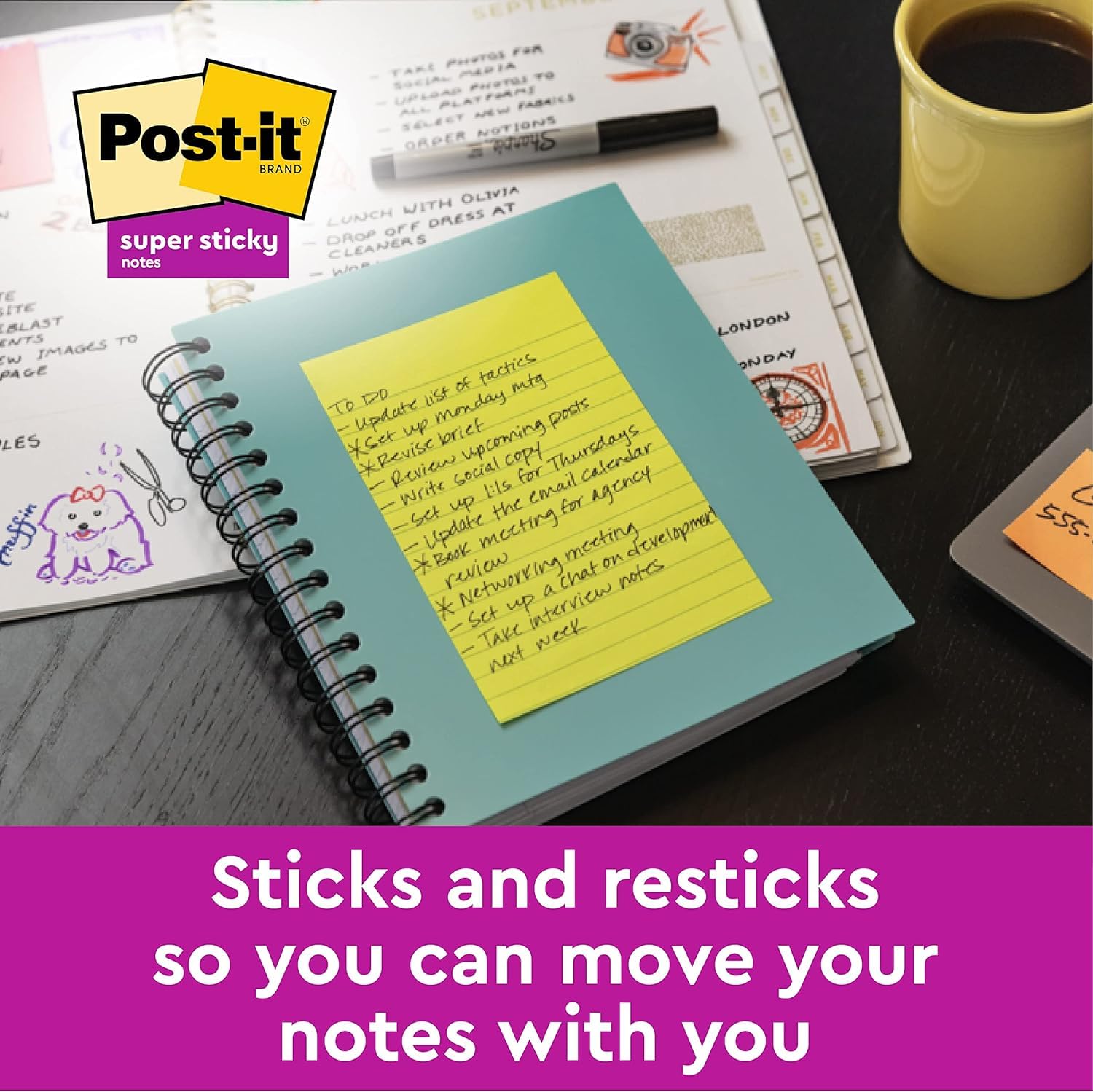 Post-it Super Sticky Large Notes - Lined, Green, 70 Sheets, 1 Pad | 101 mm x 101 mm