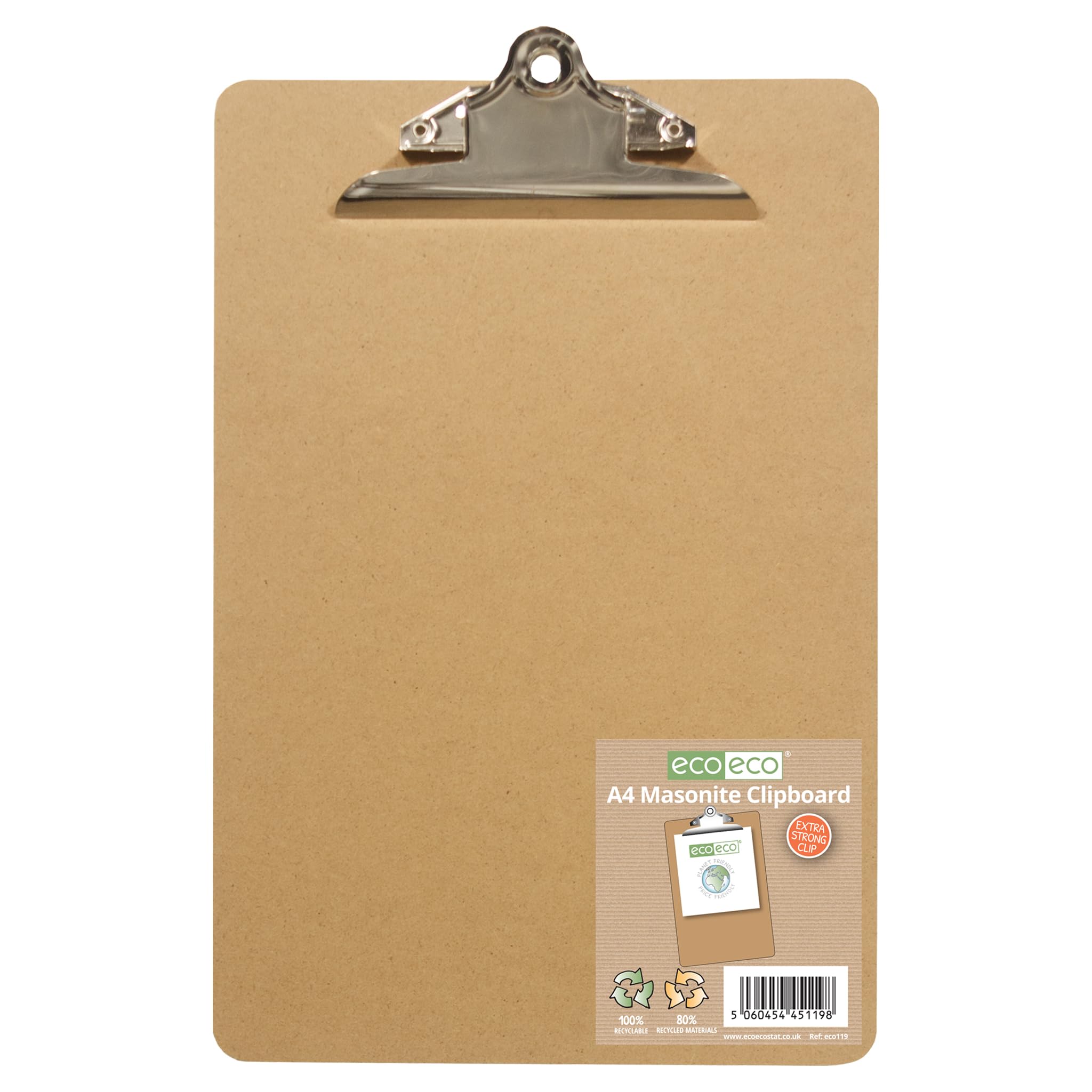 eco-eco A4 Masonite Clipboard with Heavy Duty Metal Clip | Sand Color | 50 Sheet Capacity