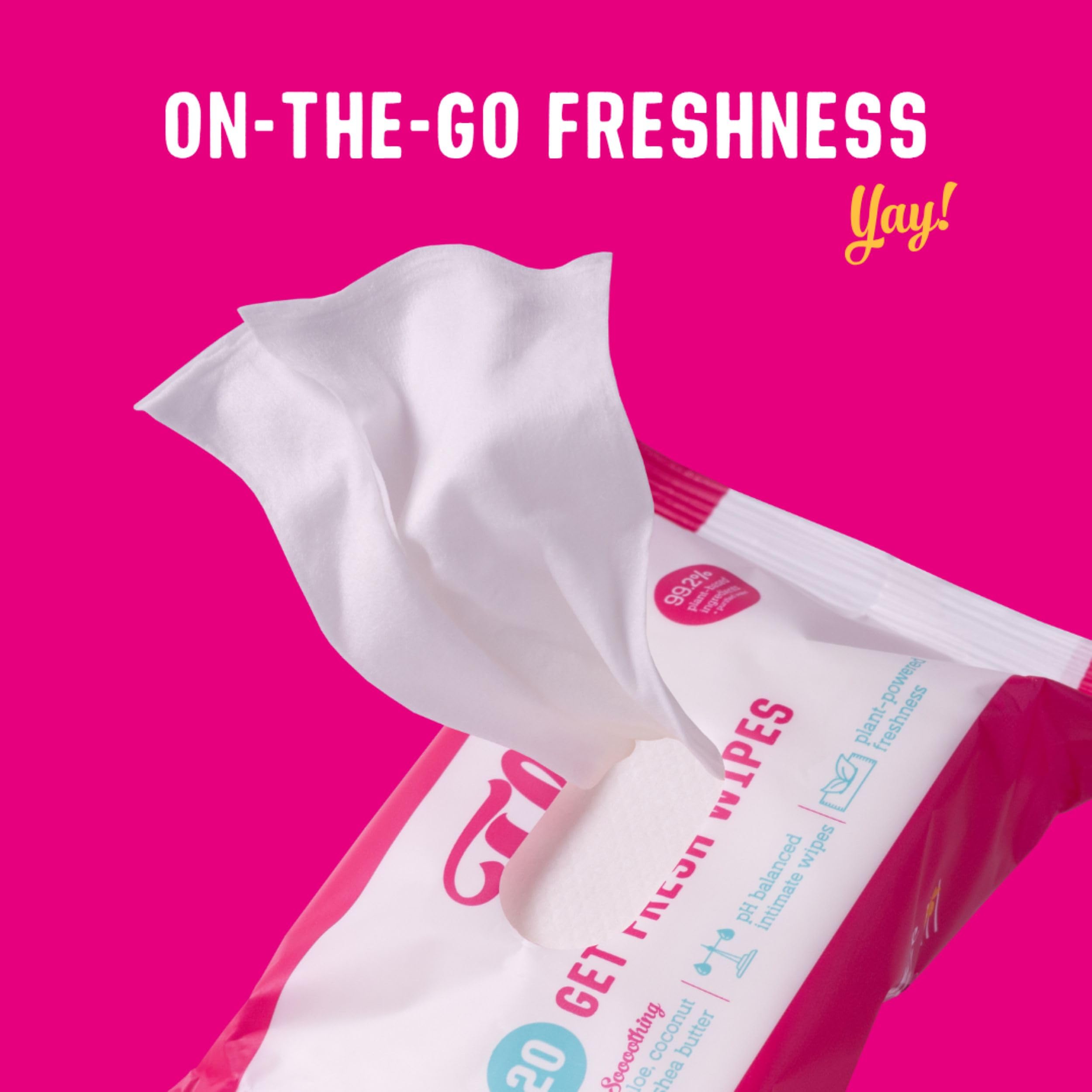 Flo Get Fresh Wipes - pH Balanced Intimate Cleansing | 20 Count | Unscented 2