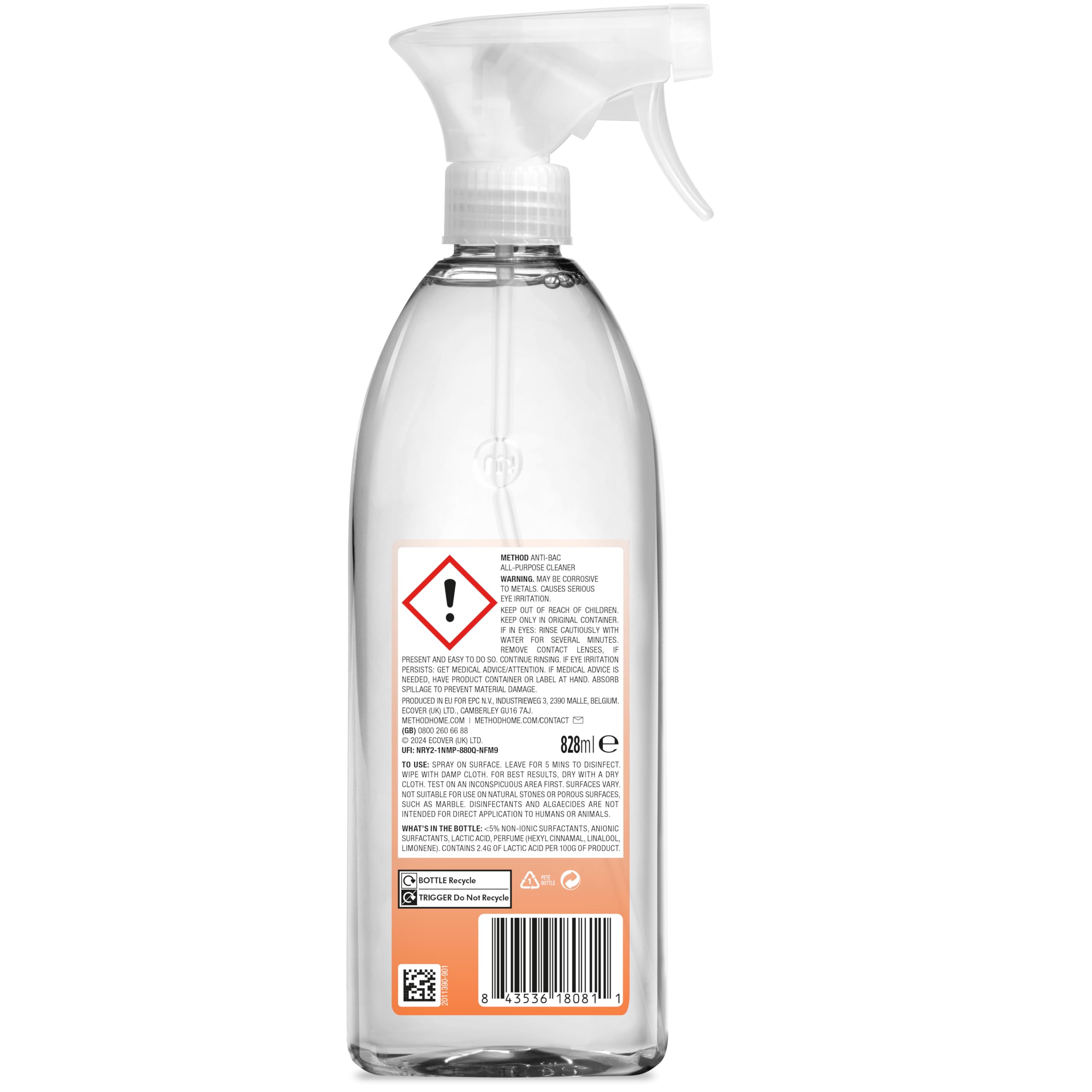 Method Antibacterial All Purpose Cleaner Spray - Kills 99.9% Bacteria | 828 ml Orange Yuzu 2