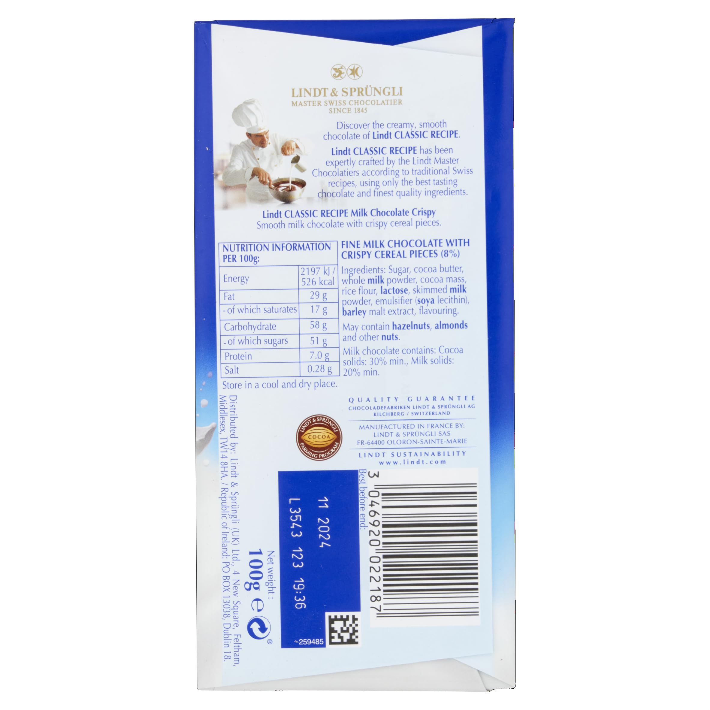 Lindt - Classic Recipe Crispy Milk Chocolate Bar 100g 4