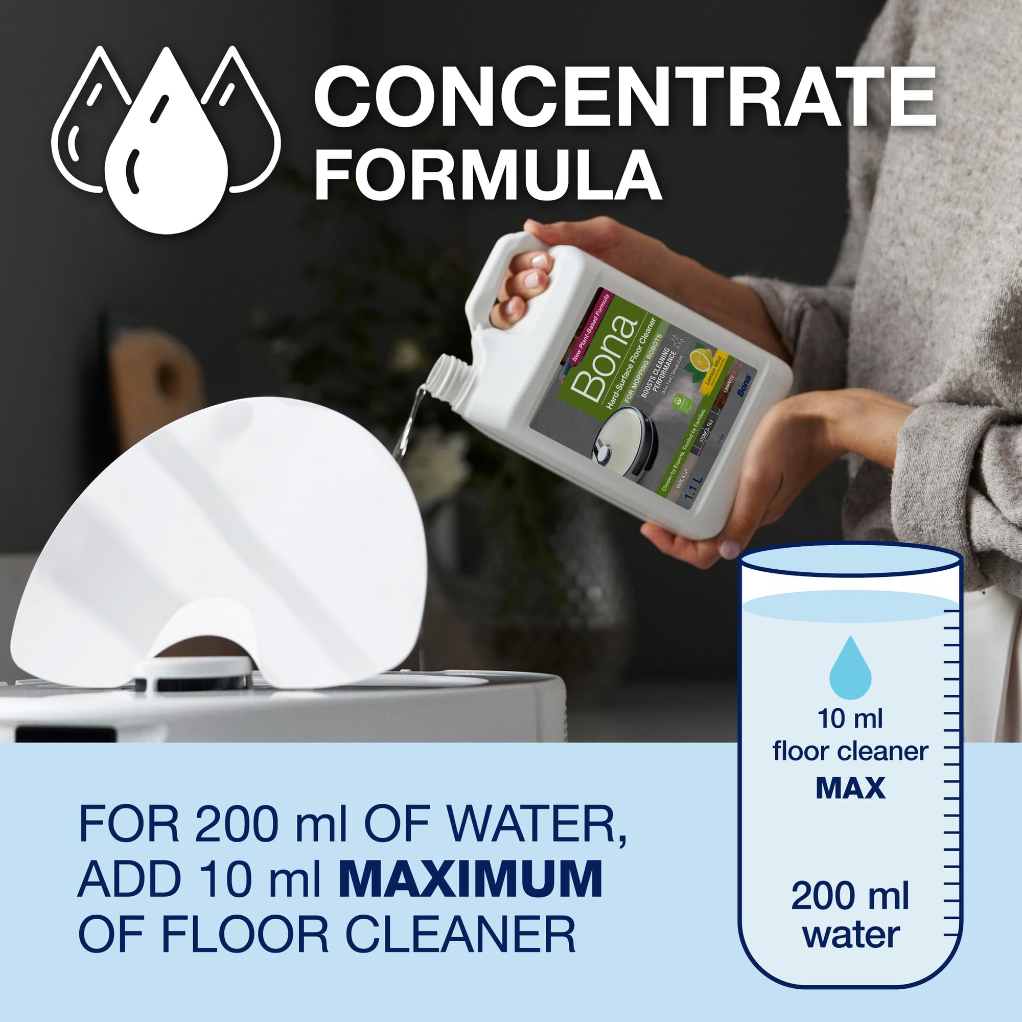 Bona Hard-Surface Floor Cleaner Concentrate for Mopping Robots | 1.1L Lemon Mint