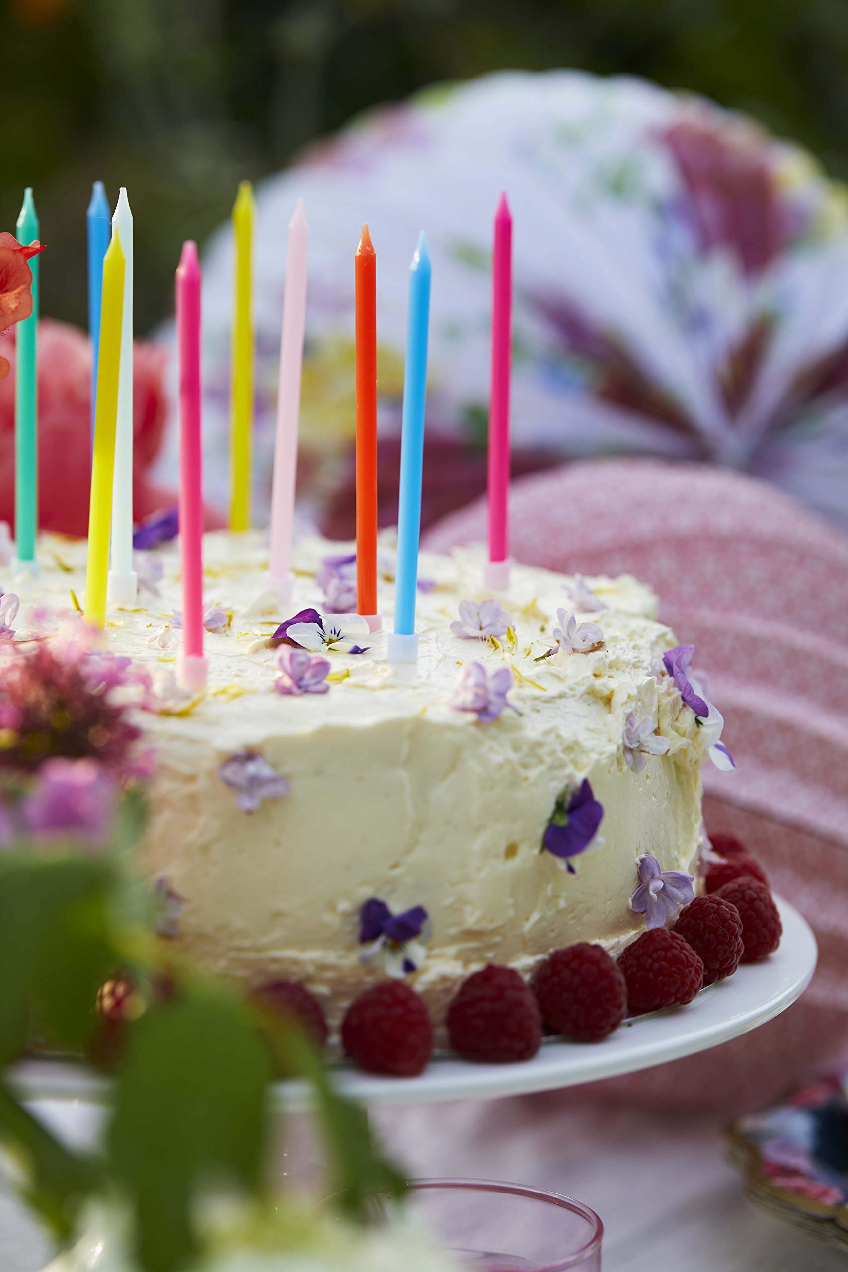 Talking Tables 16 x Colourful Birthday Candles with Holders | 10cm Tall Thin Cake Toppers in Rainbow Colours 4