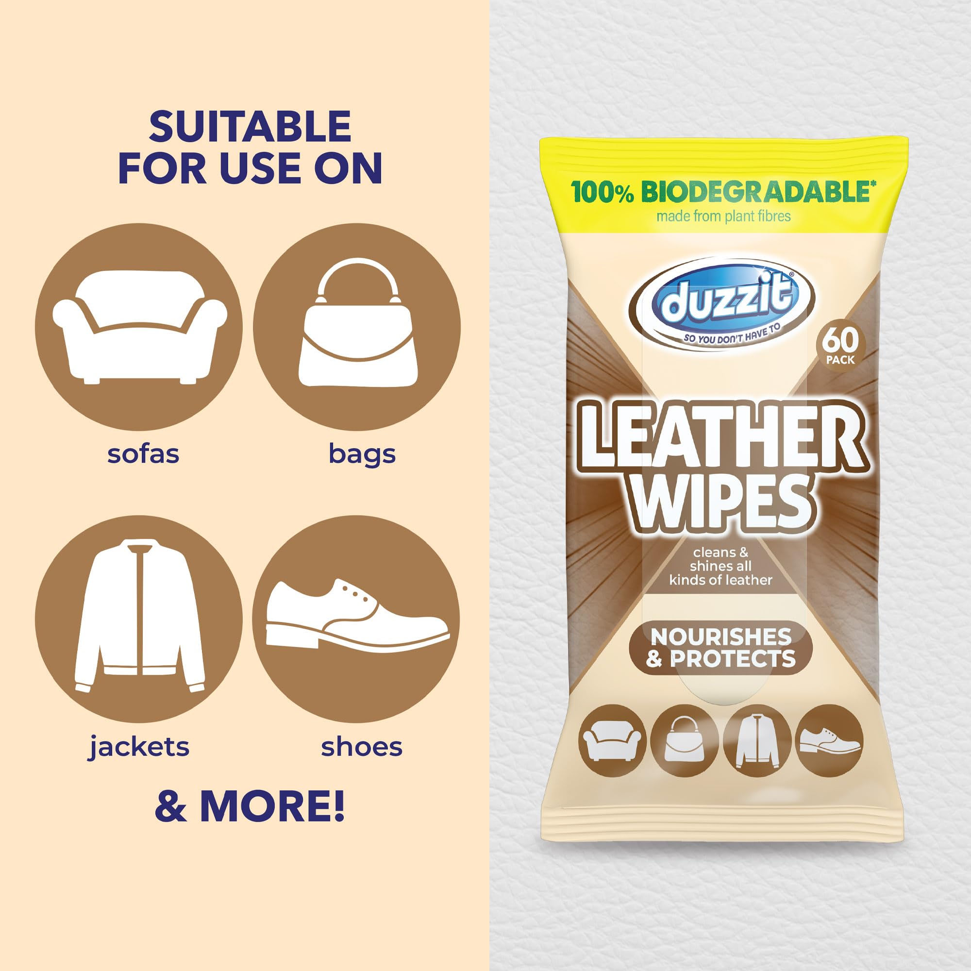 Duzzit Leather Wipes - 60 Count Pack | Nourishing & Protecting | Citrus Scent 2
