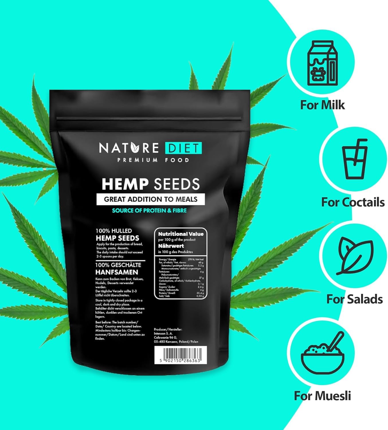 Nature Diet Hulled Hemp Seeds - 500g Pack | High Protein & Fibre | Vegan Keto Friendly 5