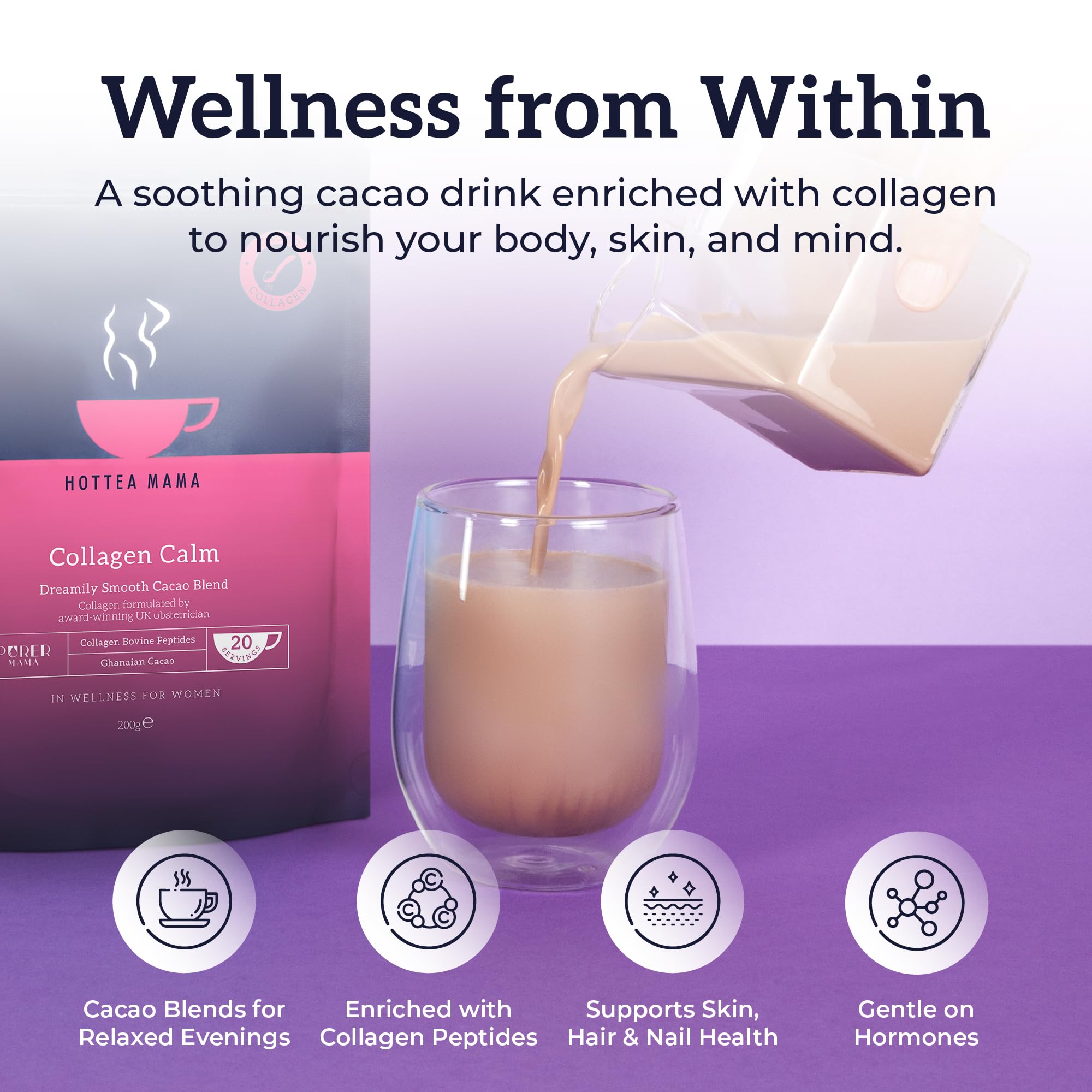 HOTTEA MAMA Collagen Calm Hot Chocolate Powder - Skin, Hair & Nails Support | 200g 4