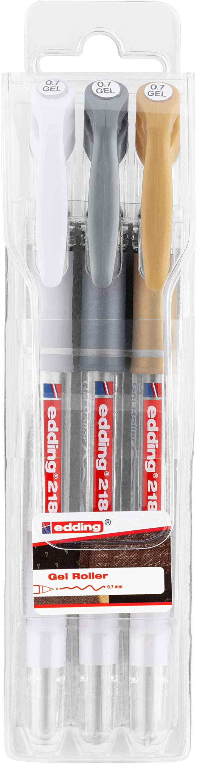 edding Gel Rollerball Pens - Metallic Set (White, Gold, Silver) | 0.7mm Fine Tip | 3 Pack 2