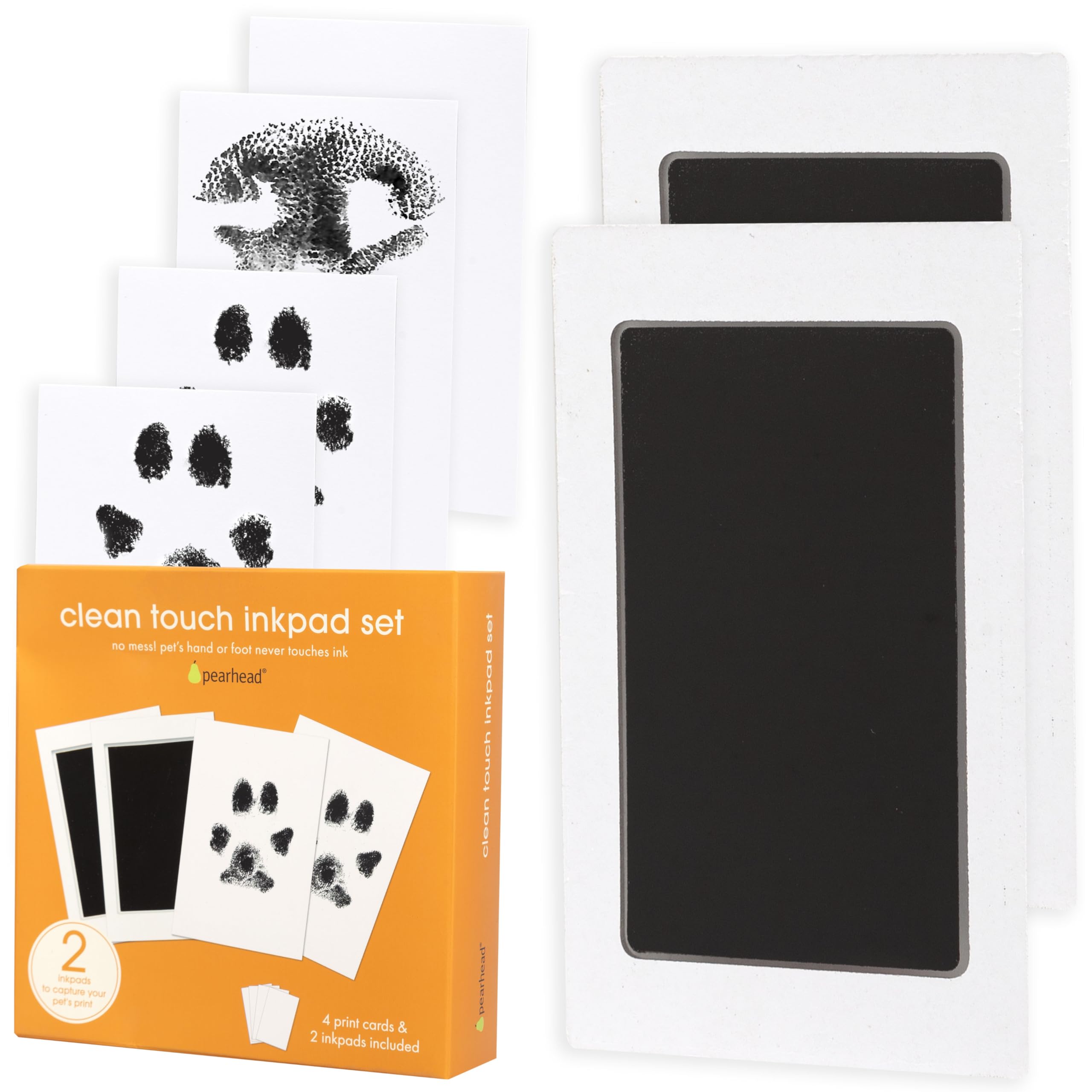 Pearhead Paw Print Clean-Touch Ink Pad Kit - Mess Free, 2-Pack for Dogs & Cats | Non-Toxic Black Ink 1
