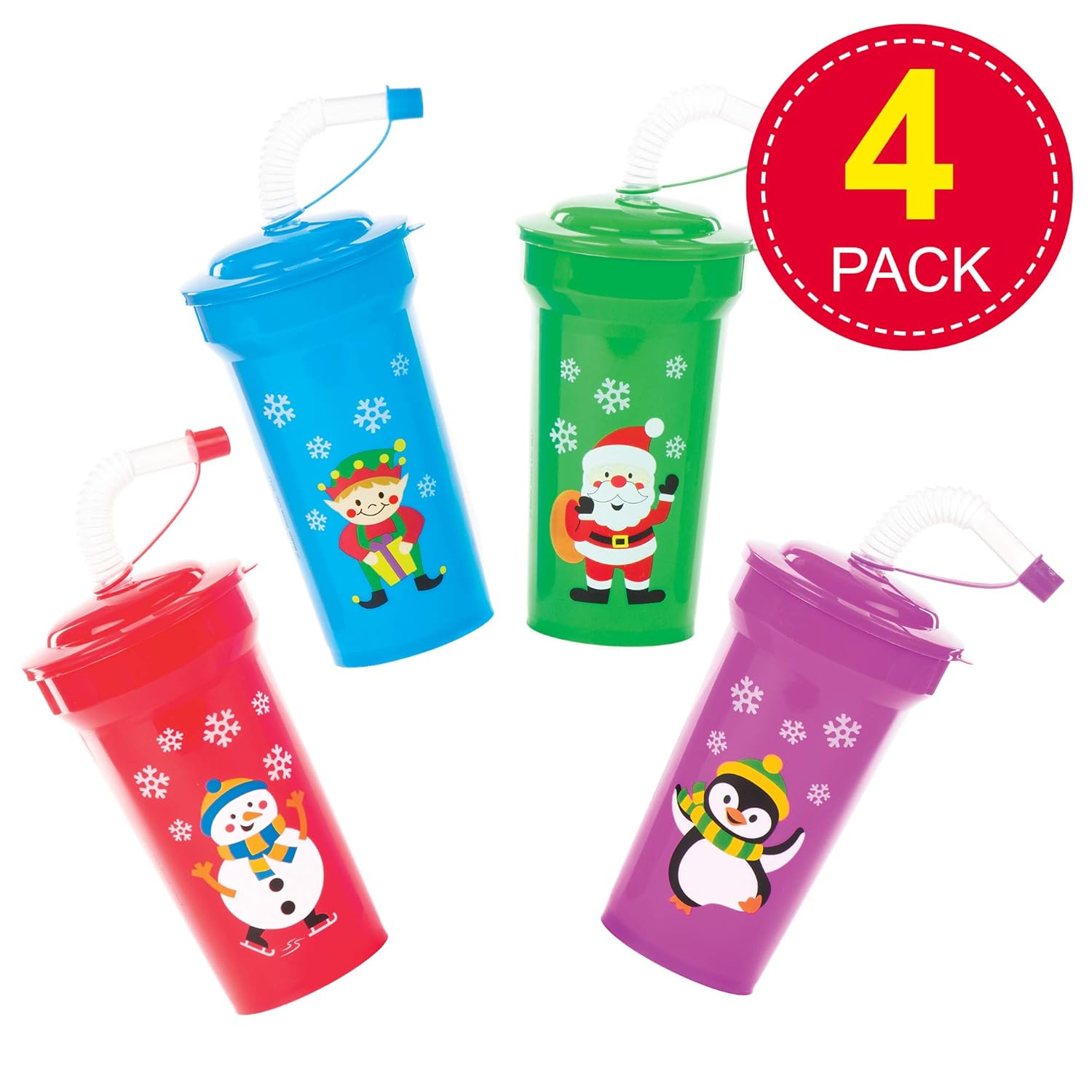Baker Ross AV808 Christmas Bendy Straw Cups - Assorted Fun Drinkware for Kids 6