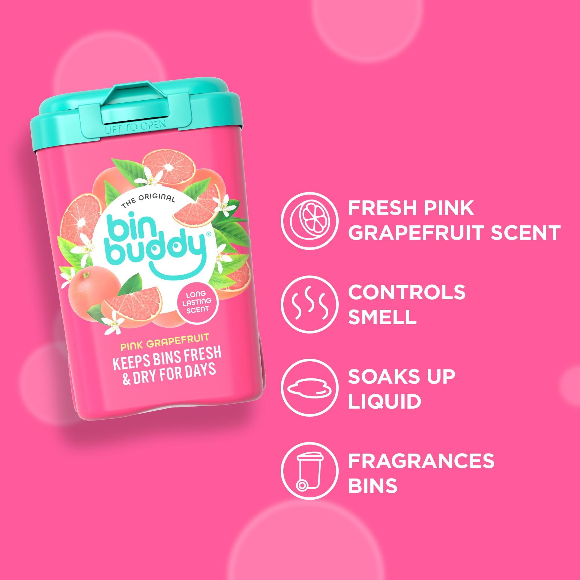 Bin Buddy Pink Grapefruit Bin Deodoriser Powder - Absorbs Mess & Eliminates Odour | Pack of 3 (450g Each)