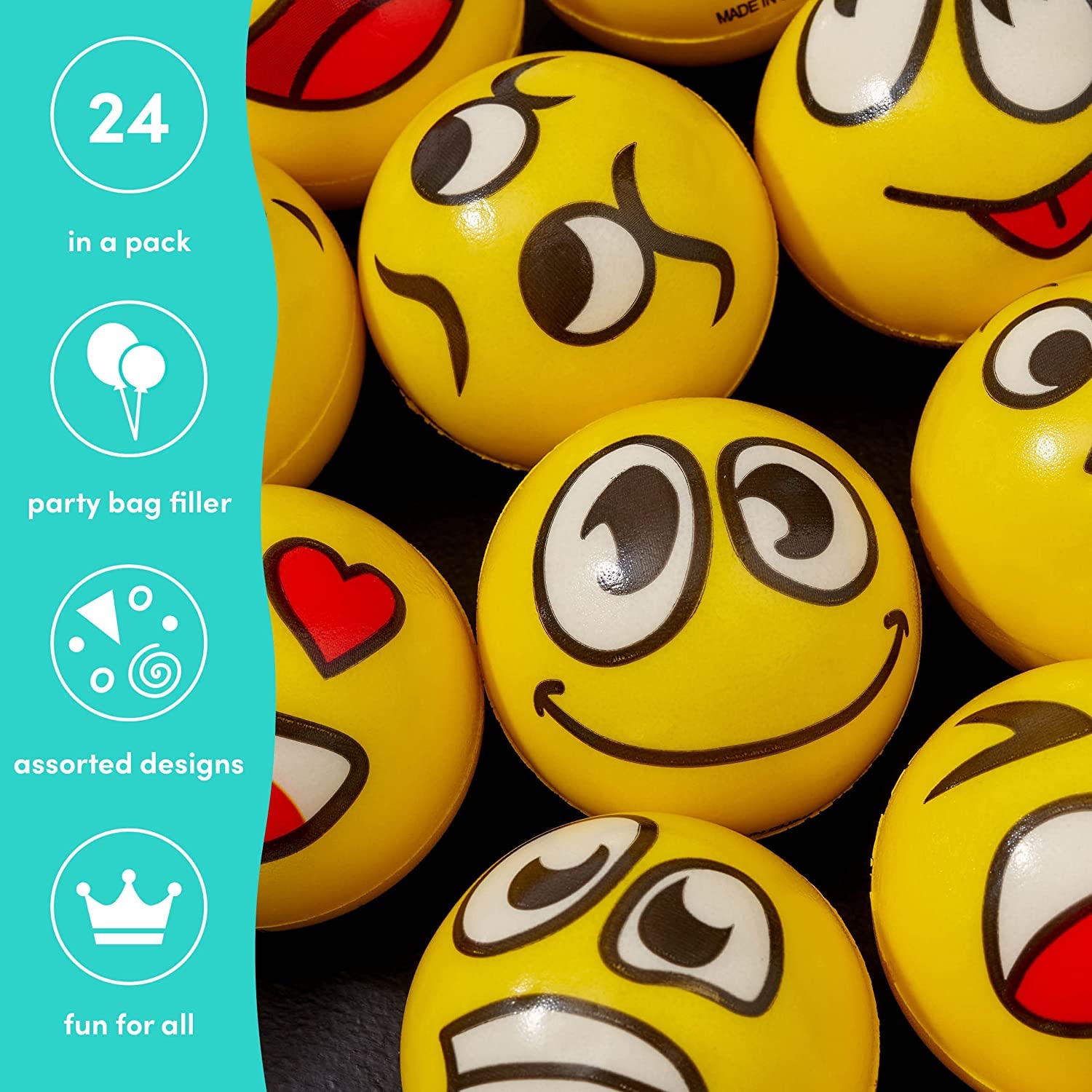 SHATCHI 24 Pack Happy Yellow Emoji Stress Balls - 6cm PU Foam | Unisex Kids/Adults 6