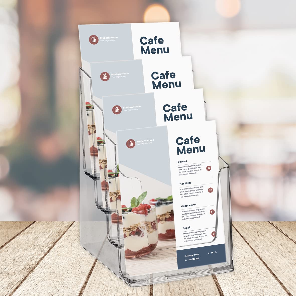 Europel Tiered Brochure Holder Stand - 4x A5 Capacity | Clear Acrylic | Tabletop Mounting 2