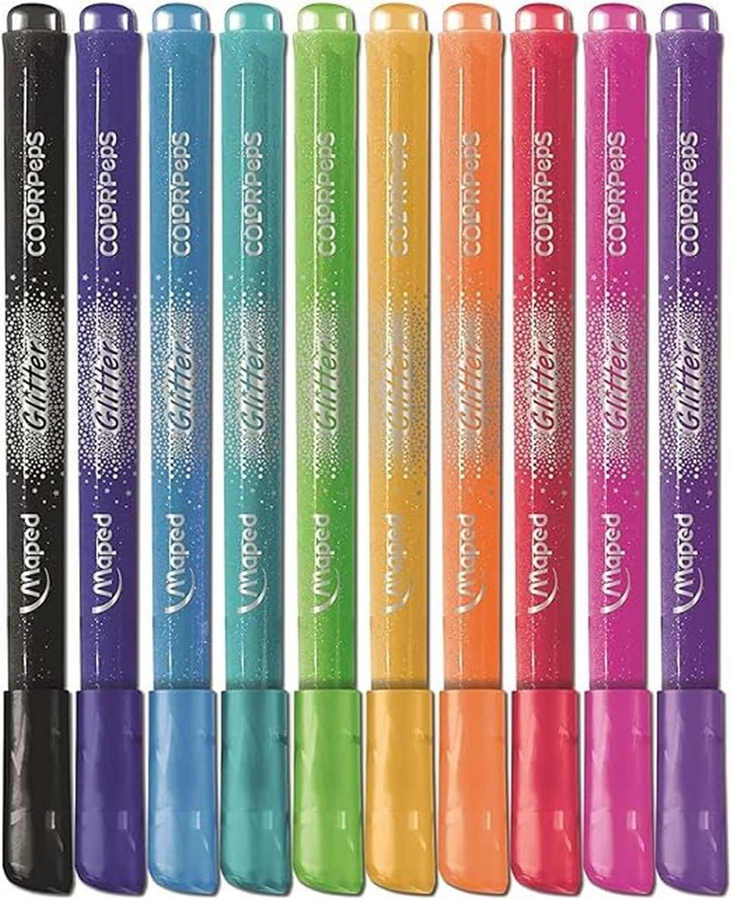 Maped Color'Peps Glitter Felt Tip Pens - 10 Bright Washable Colours | Medium Tip