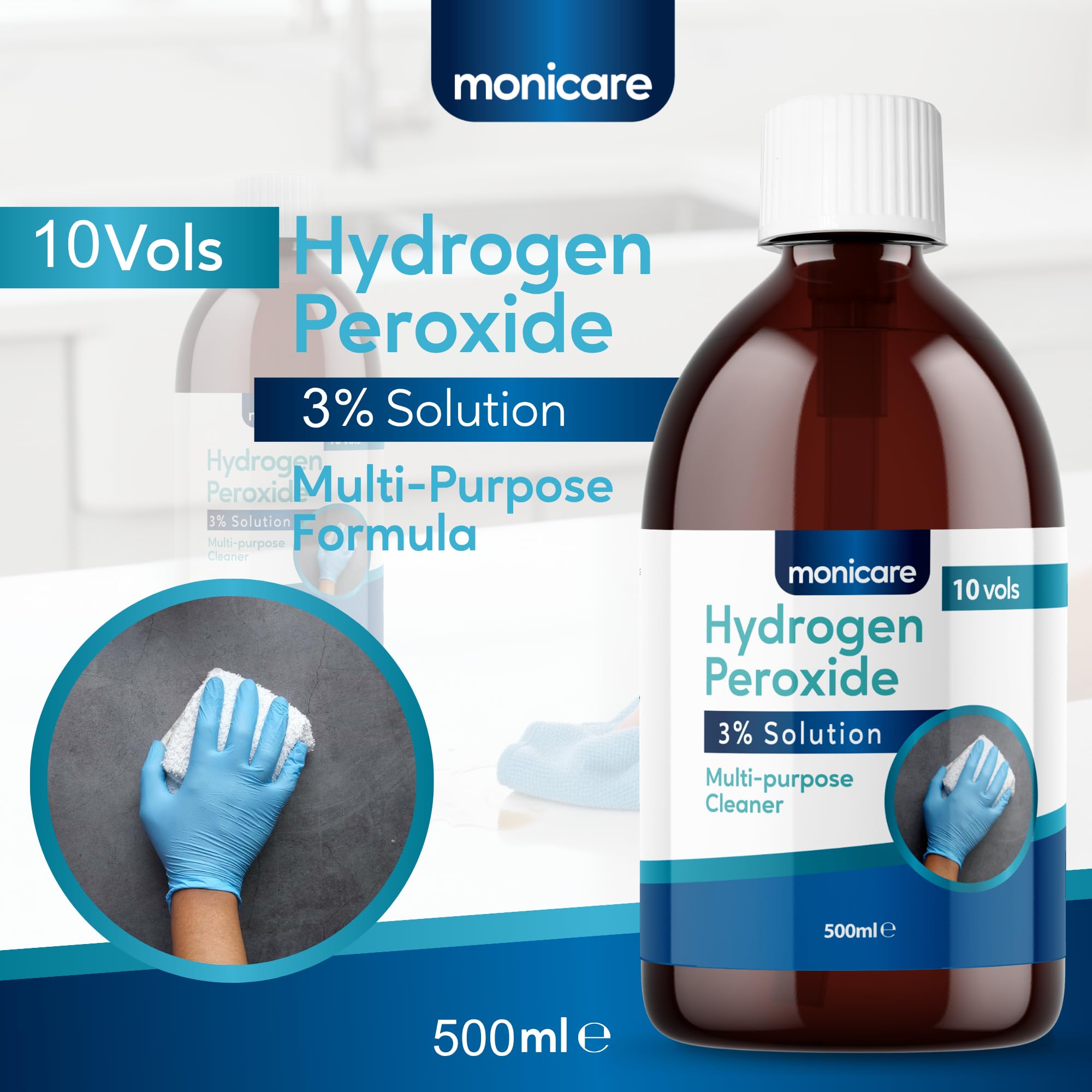 Monicare Hydrogen Peroxide 3% Multi-Purpose Cleaner - 500ml Liquid | Hospital Grade | Unscented 2