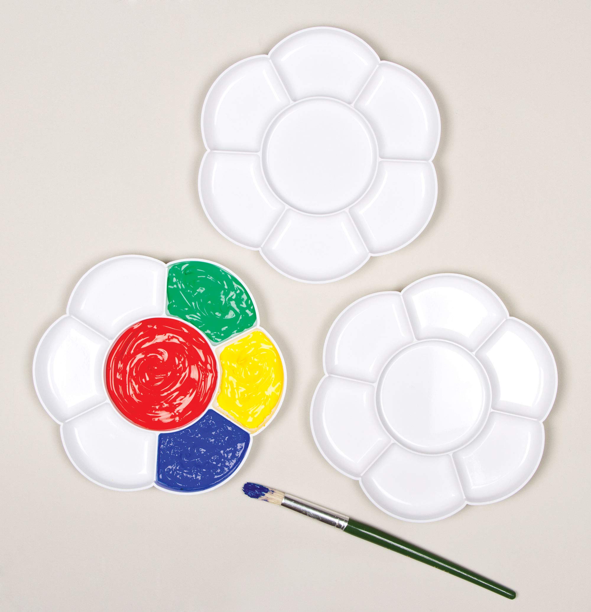 Baker Ross Flower Paint Palettes - Pack of 3 | 7 Wells per Palette | 17cm Diameter