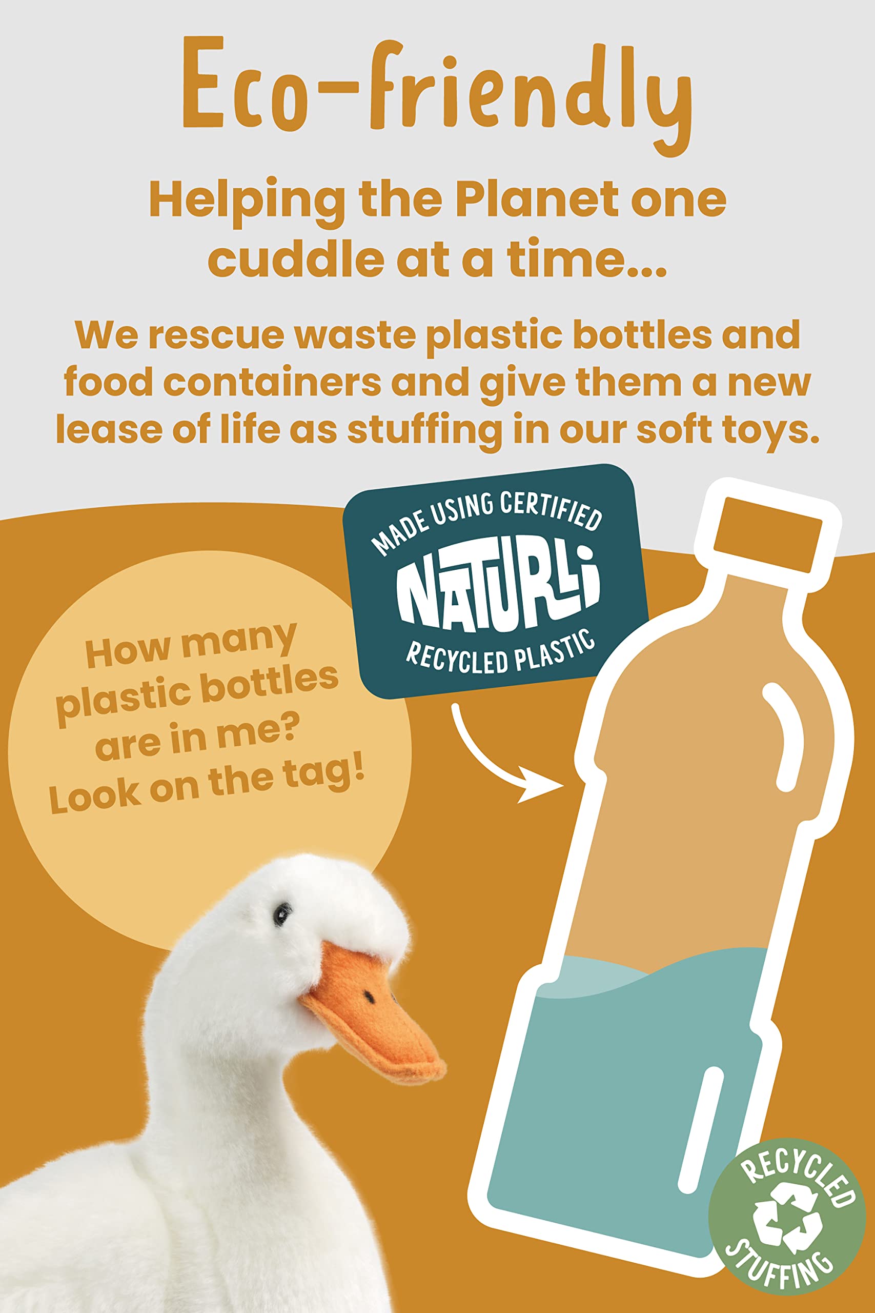 Living Nature Large Duck Plush Toy - Realistic Soft Cuddly Duck with Educational Fact Tag, 35cm