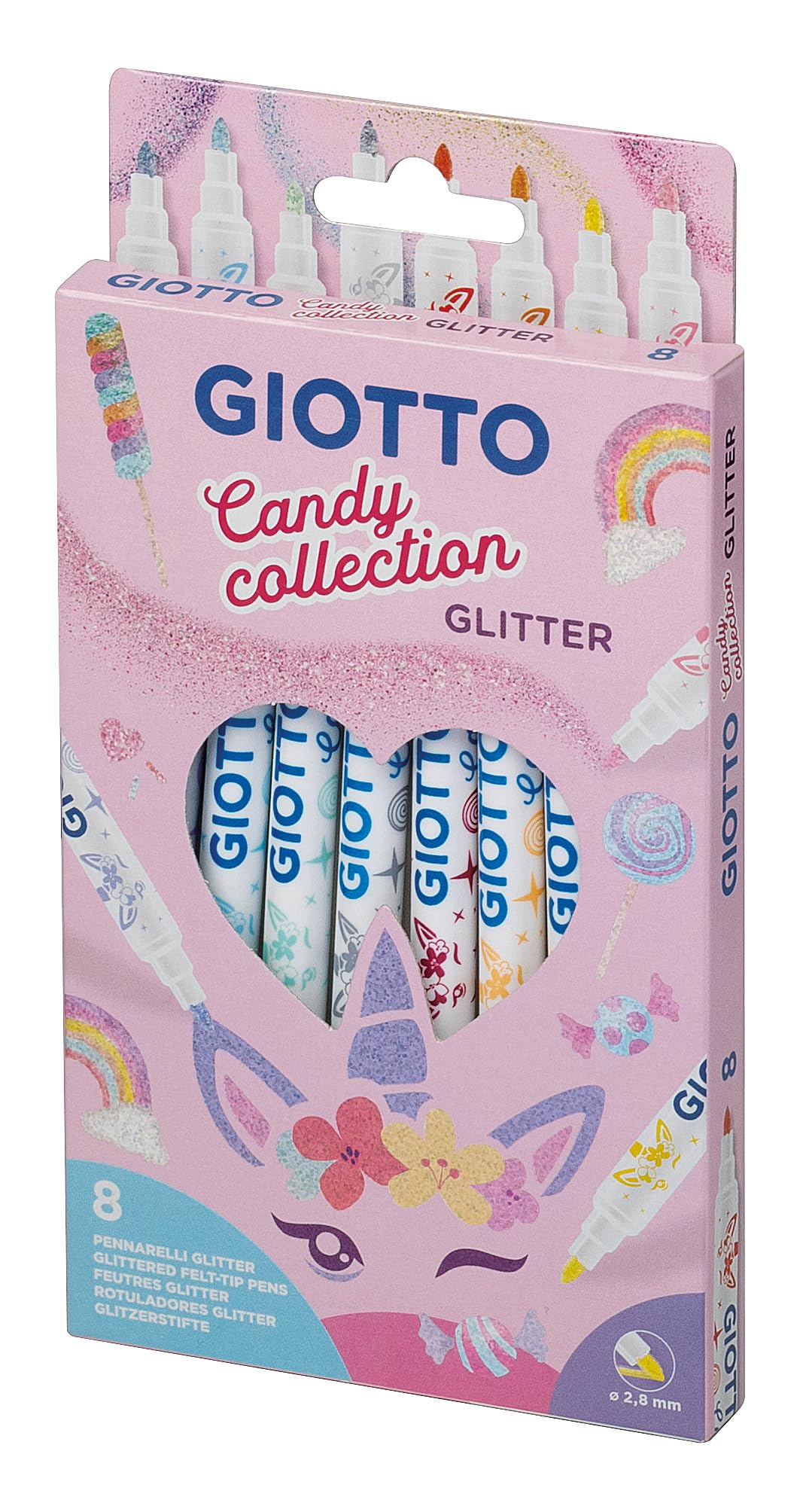 GIOTTO Turbo Glitter Felt Tip Pens - 8 Assorted Pastel Colours | Fine Anti-Retraction Tip 6
