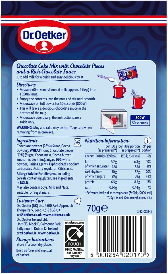 Dr. Oetker Rich Chocolate Pud in a Mug, 70g, Pack of 15 - Microwave Pudding Mix 5