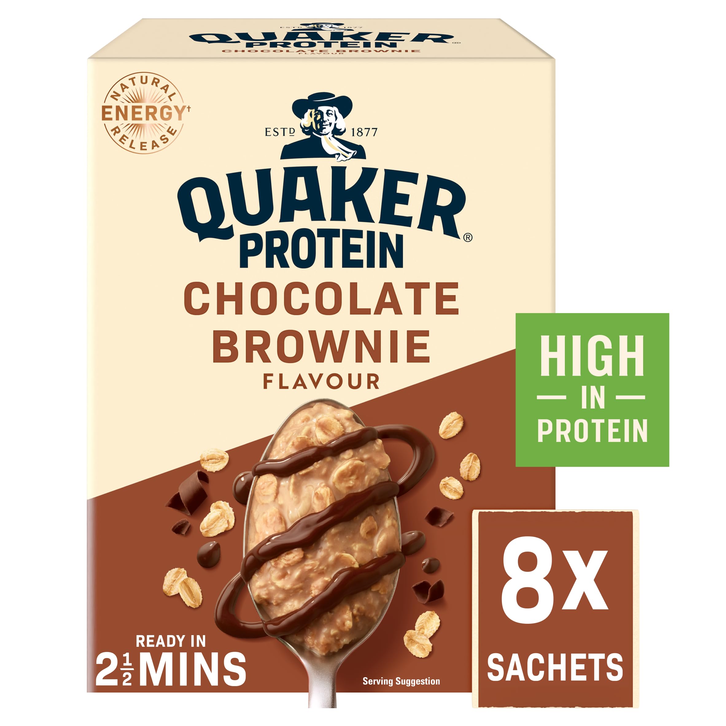 Quaker High Protein Chocolate Brownie Porridge Sachets - 9g Protein Per Sachet | 100% Wholegrain | Ready in 2.5 Minutes