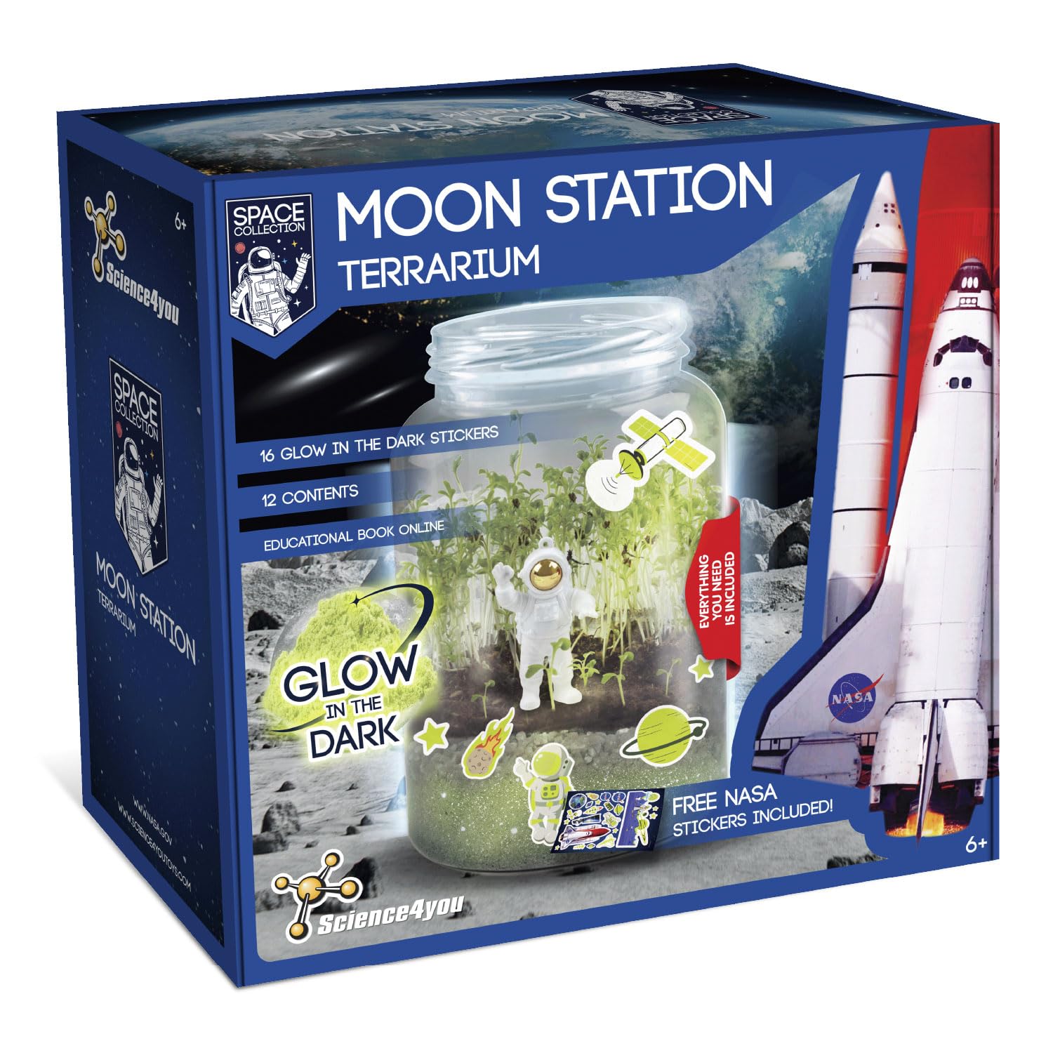 Science4you Moon Station NASA Terrarium Kit - Make Your Own Ecosystem with Glow in the Dark Stickers for Kids 6+ 1