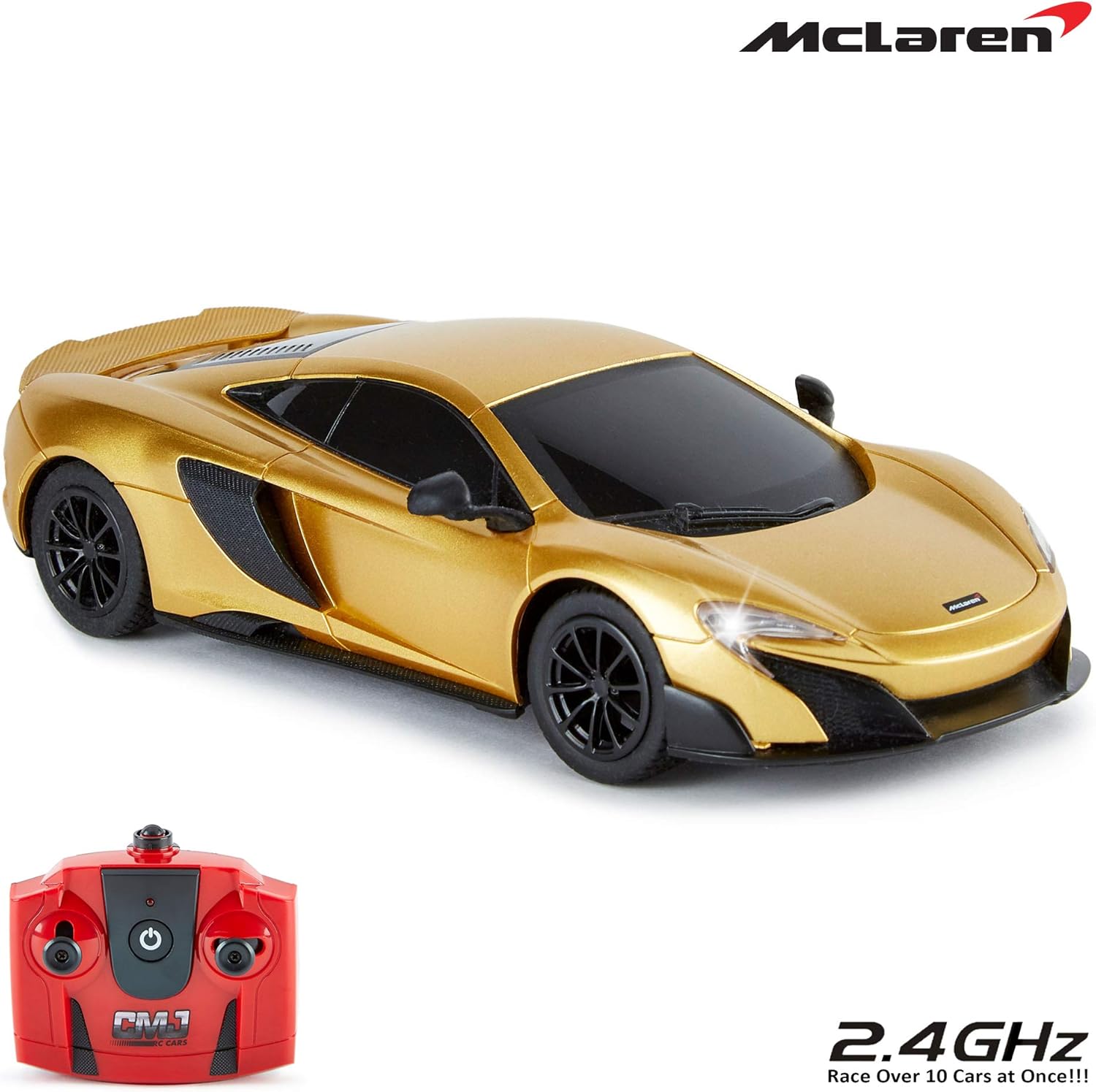 McLaren 675LT 1:24 Scale RC Car - Gold, 2.4GHz Remote Control with Working Lights 1