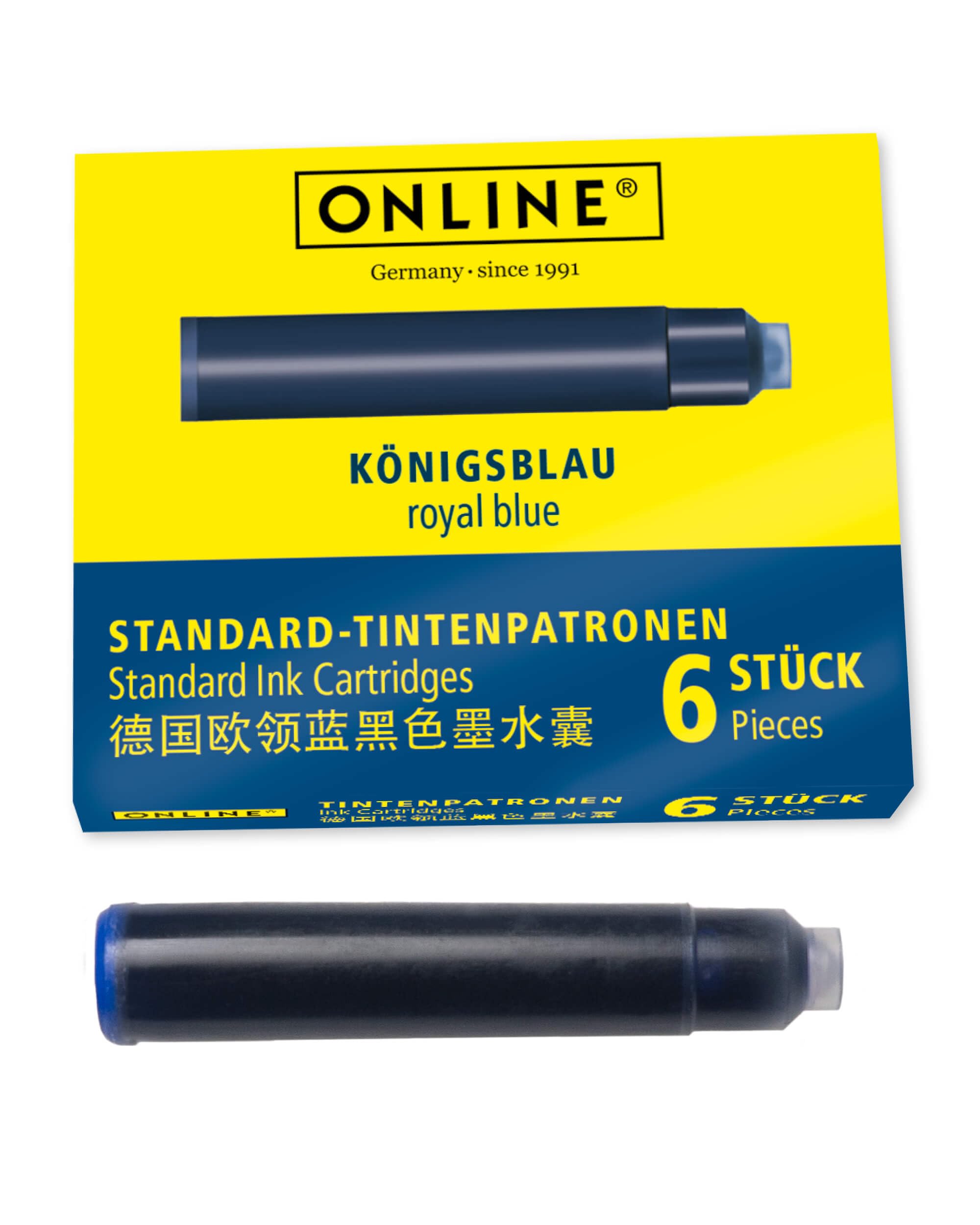Online Pen Refills - Royal Blue Ink Cartridges for Standard Fountain Pens | Box of 6
