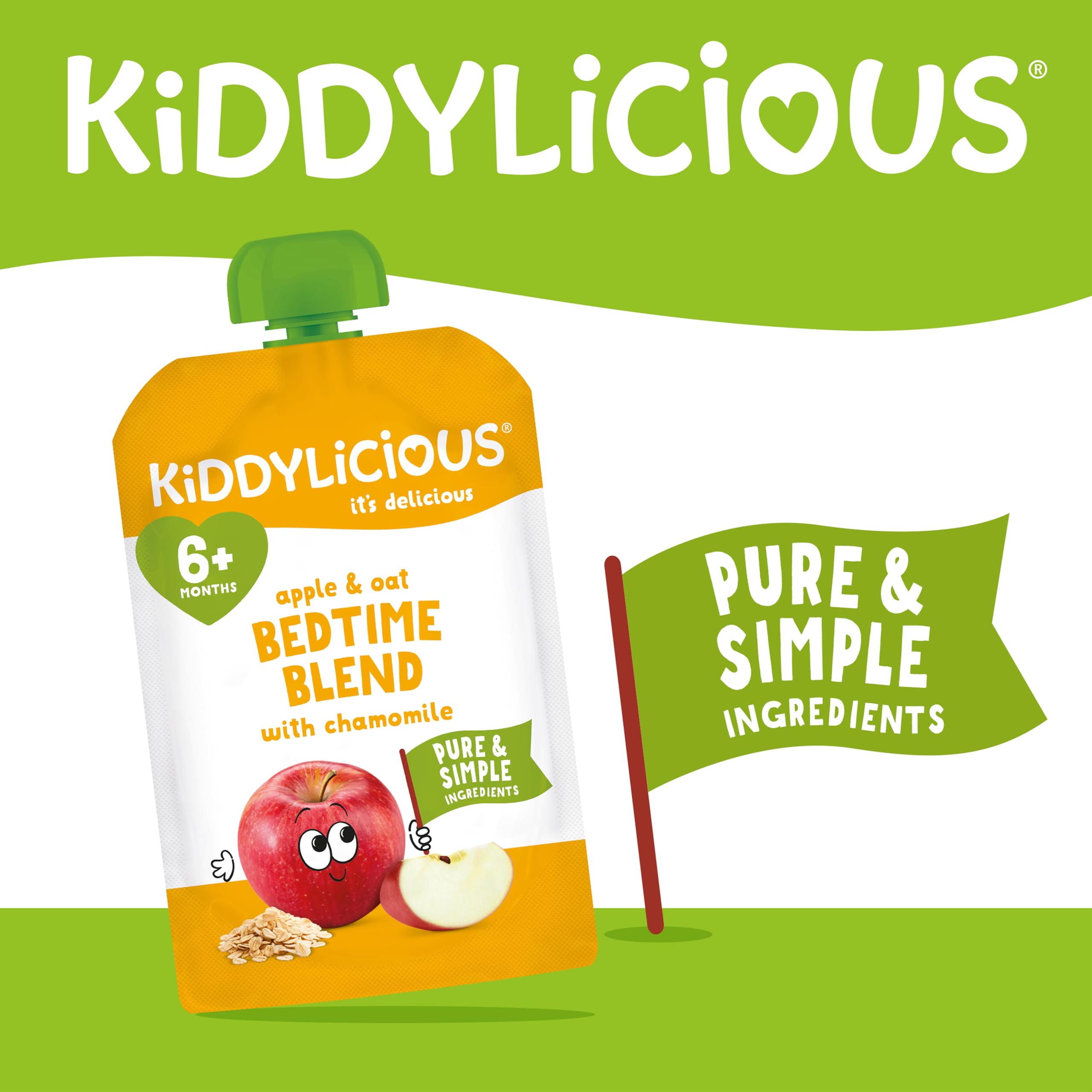Kiddylicious Bedtime Blend Apple, Oat & Chamomile Fruit Pouches - 6 Count, 100g Each 2