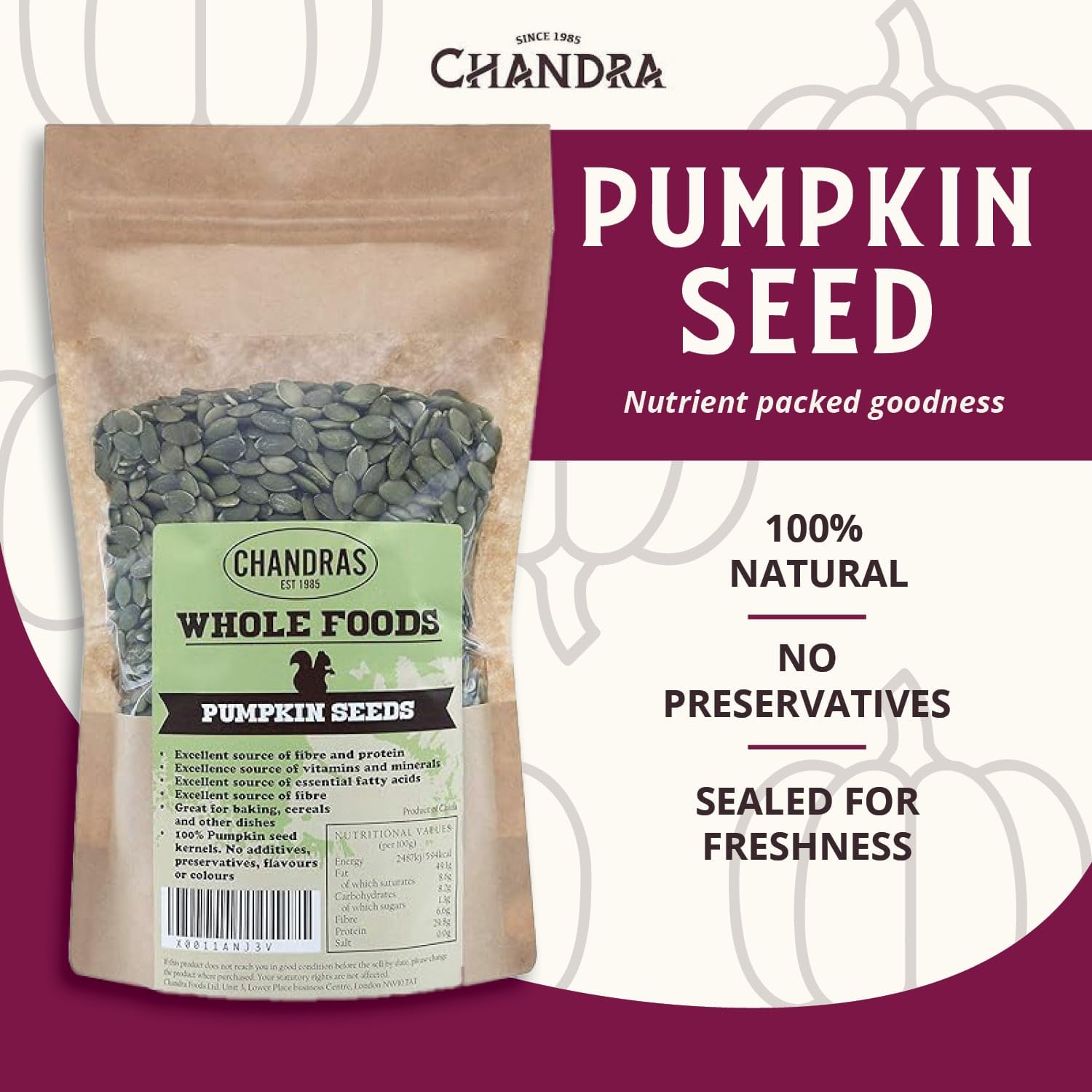 CHANDRA Raw Pumpkin Seeds - 1kg Pack | High Fibre, Keto & Vegan Friendly 2