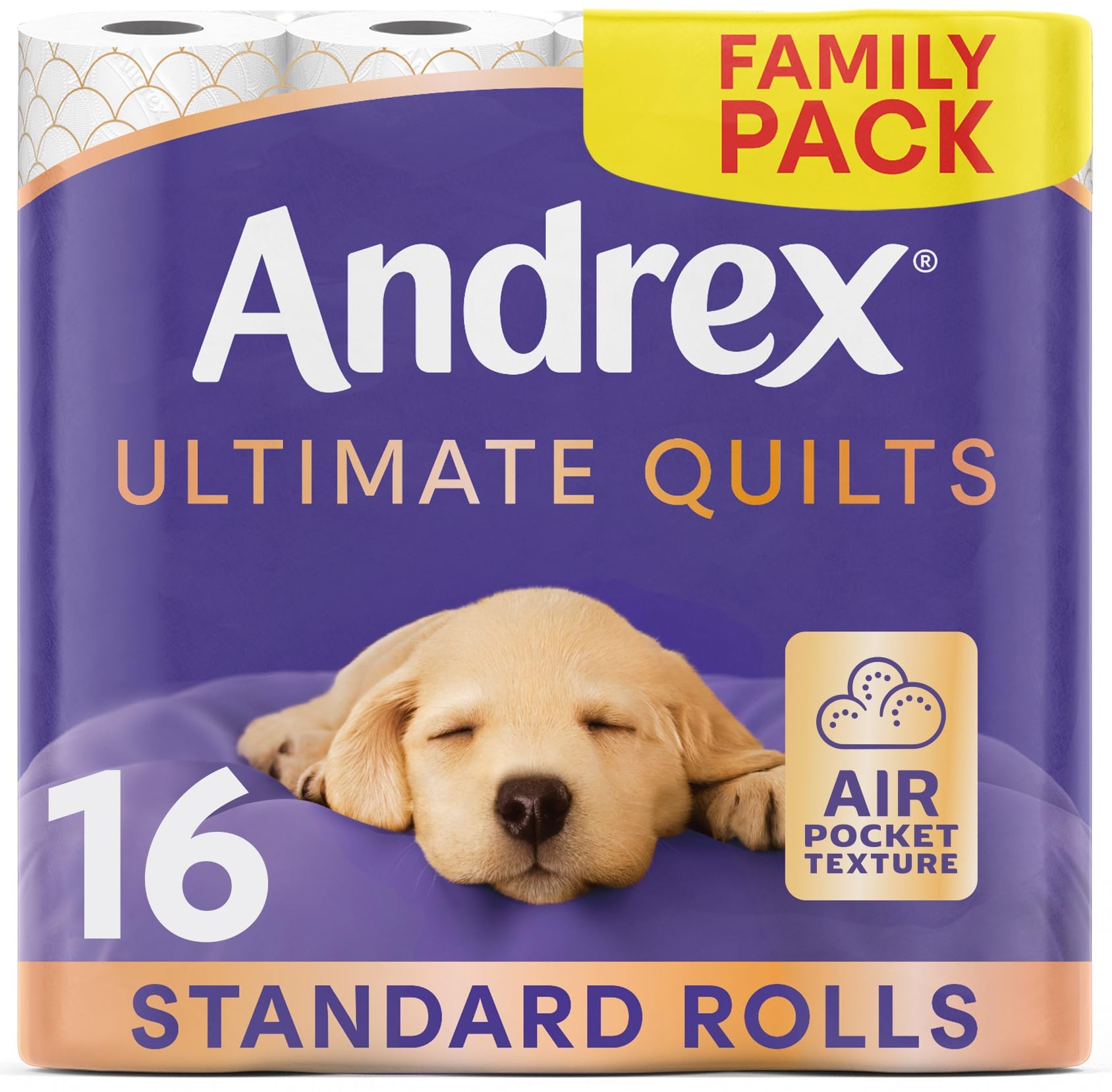 Andrex Supreme Quilts Toilet Roll - 16 Rolls, 3-Ply, Soft, Unscented