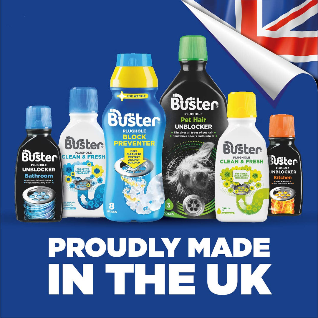 Buster Plughole Block Preventer - 500ml Deep Clean Pipe & Overflow Treatment