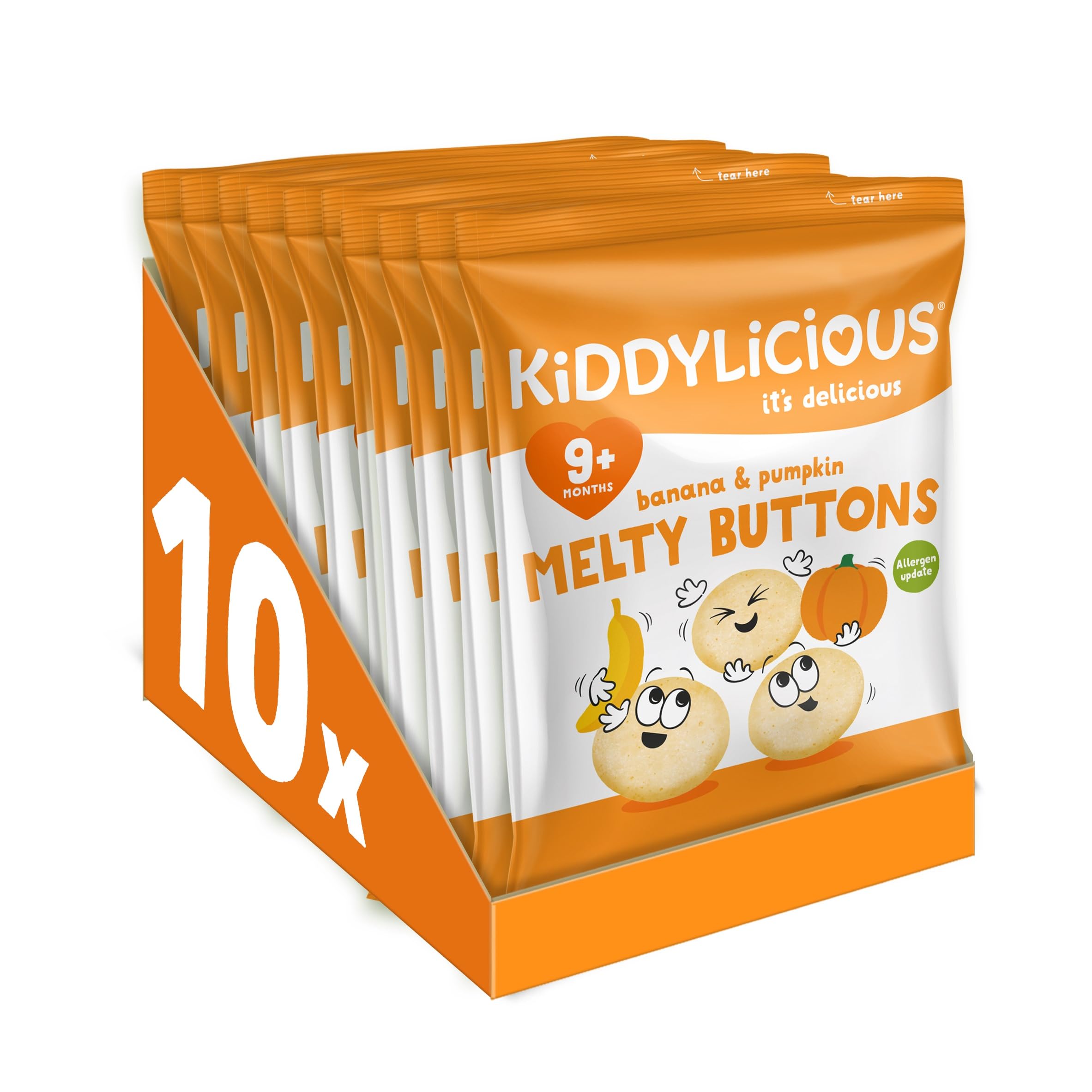 Kiddylicious Banana & Pumpkin Melty Buttons - Portion Controlled Finger Food for Kids | Pack of 10 1