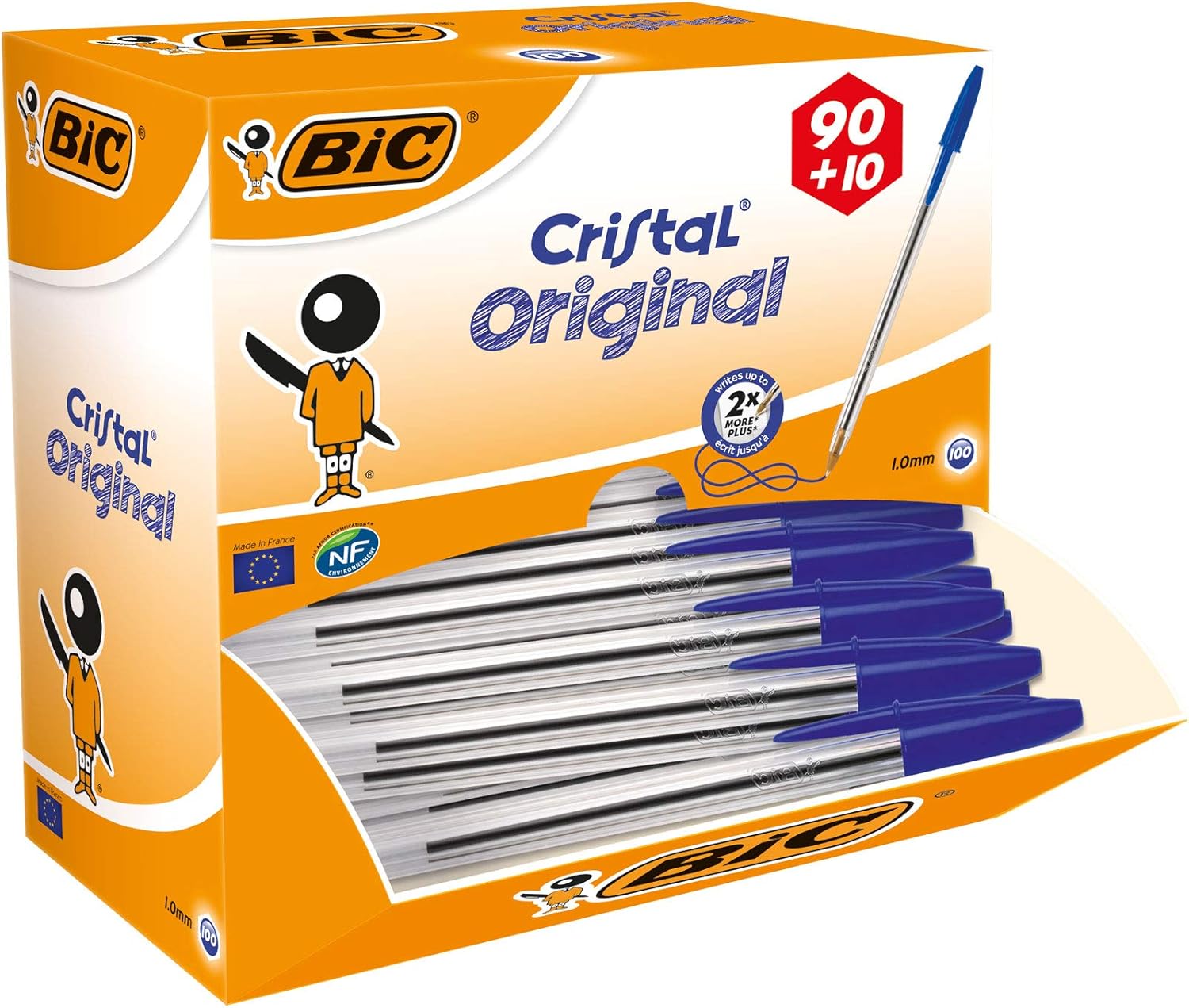 BIC Cristal Original Comfortable Ballpoint Pens - Value Pack of 100 - Blue Colour- Medium Point (1.0 mm) 1