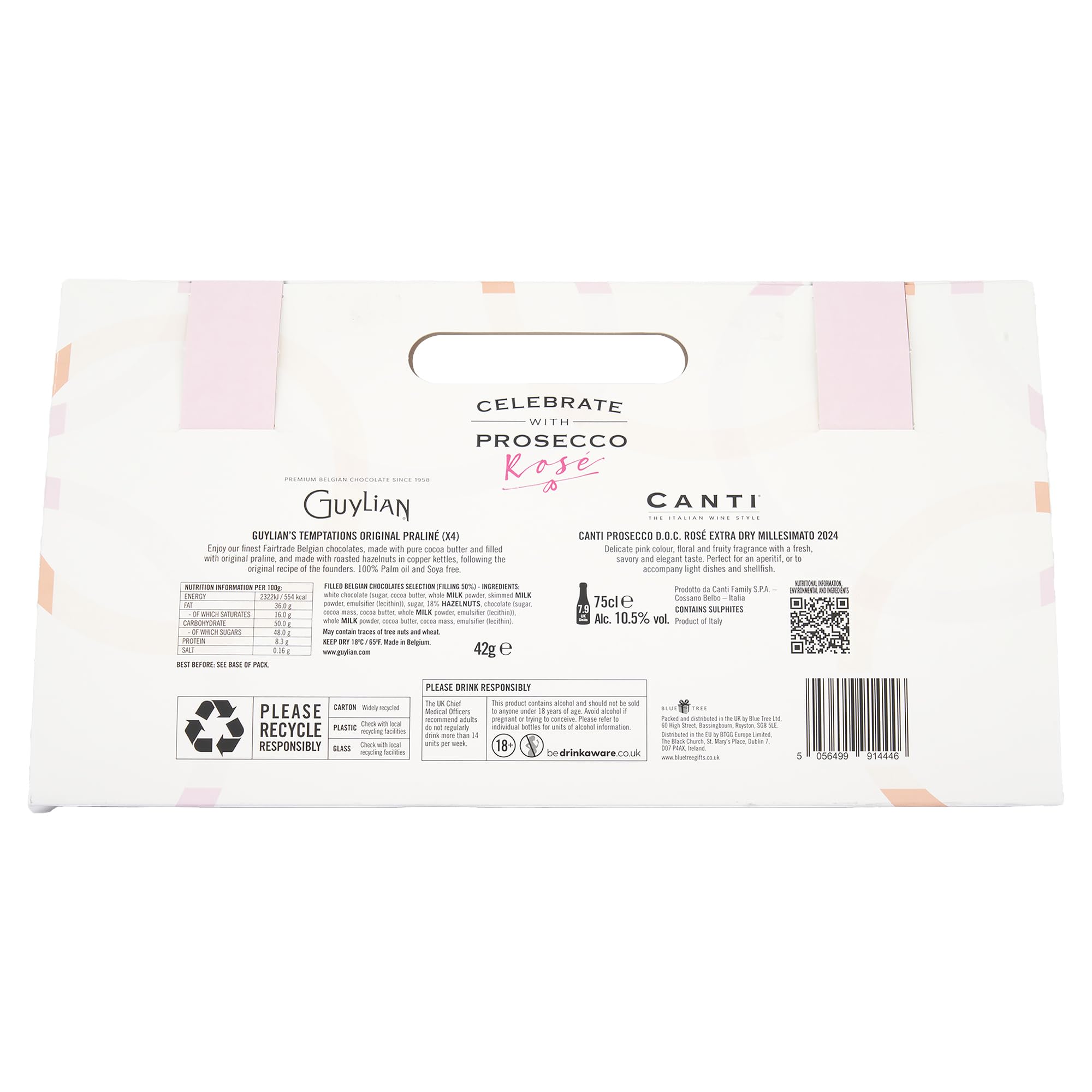 Canti Prosecco Rose 75cl & 4x Guylian Praline Temptations Belgian Chocolates 8