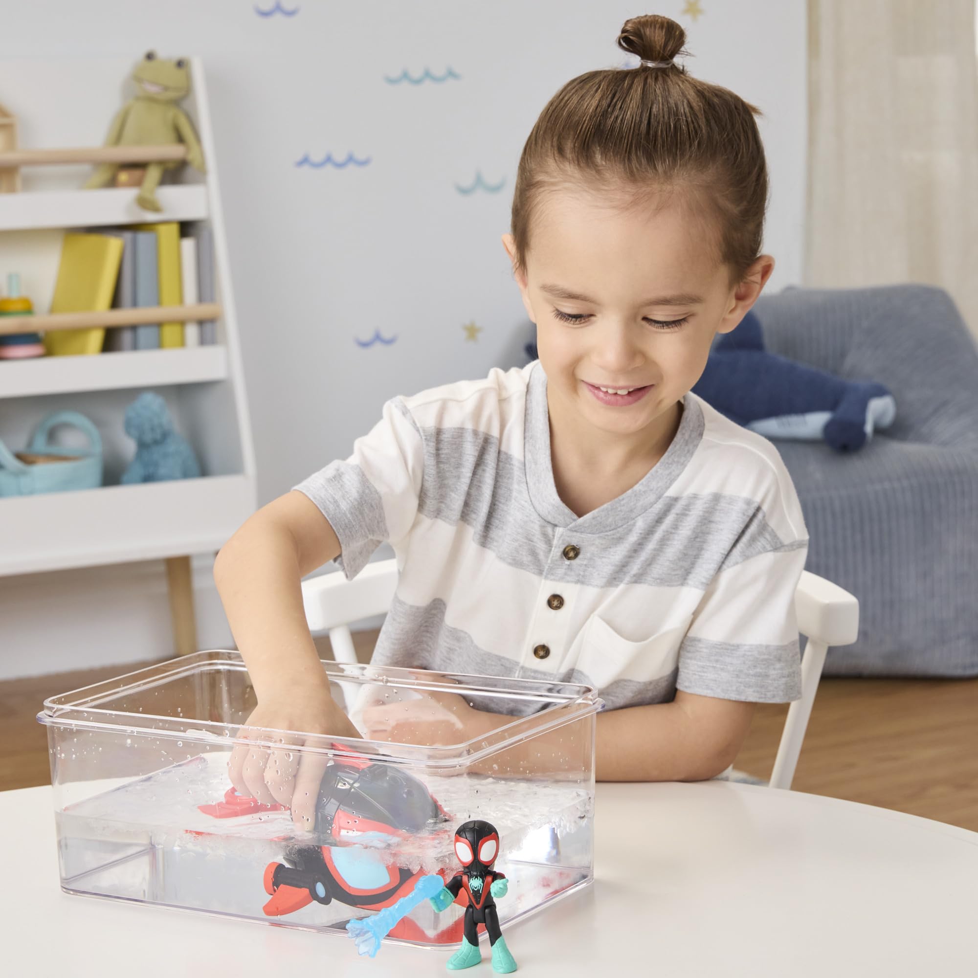 Spidey and His Amazing Friends Water-Webs Spin Dolphin Submarine Toy - Miles Morales Action Figure & Vehicle Playset, Ages 3+ 4